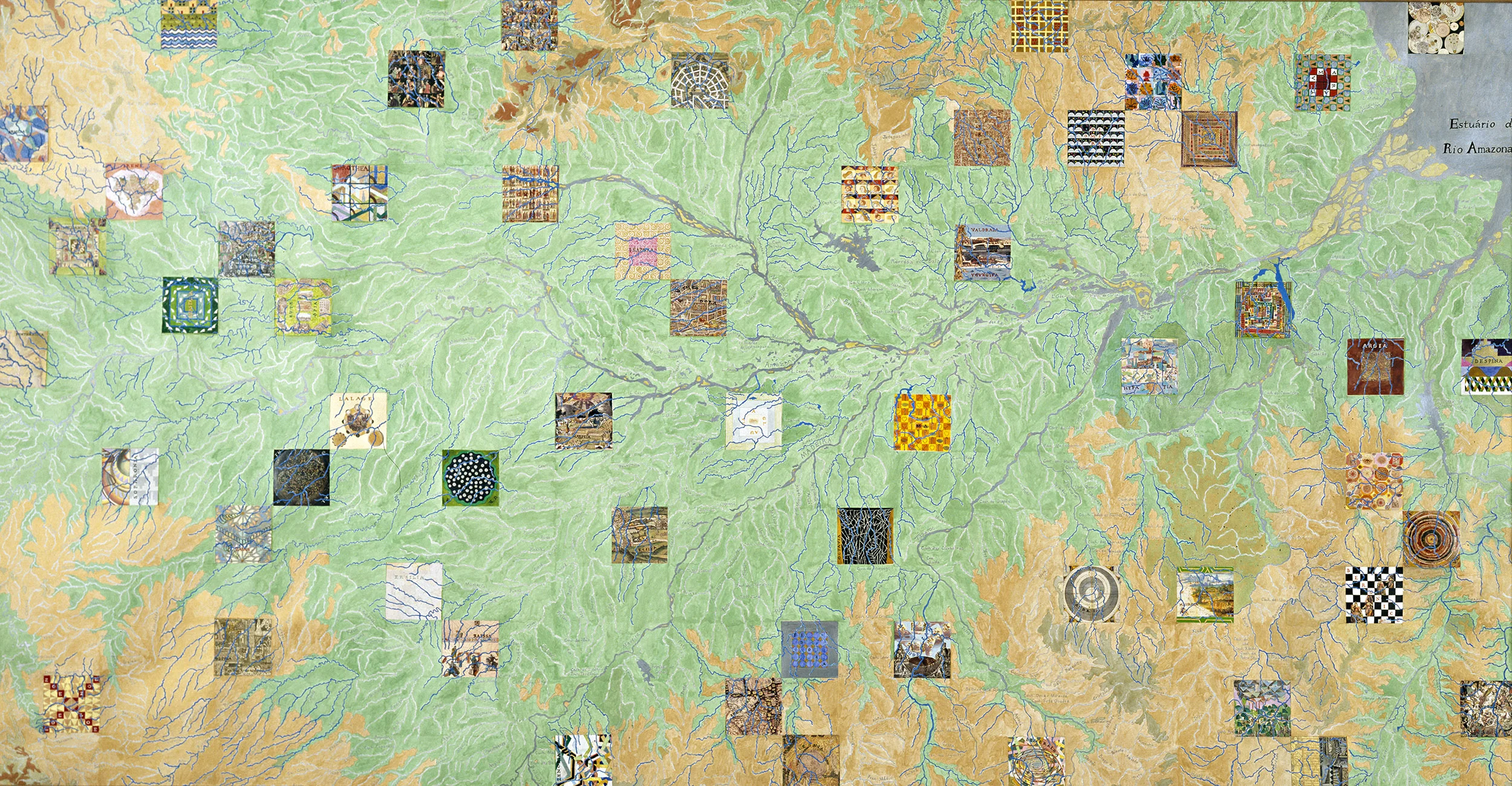 Calvino’s Cities on the Amazon, 1995, collage, watercolor, acrylic/paper, 60 x 112,” 90-minute audiotape