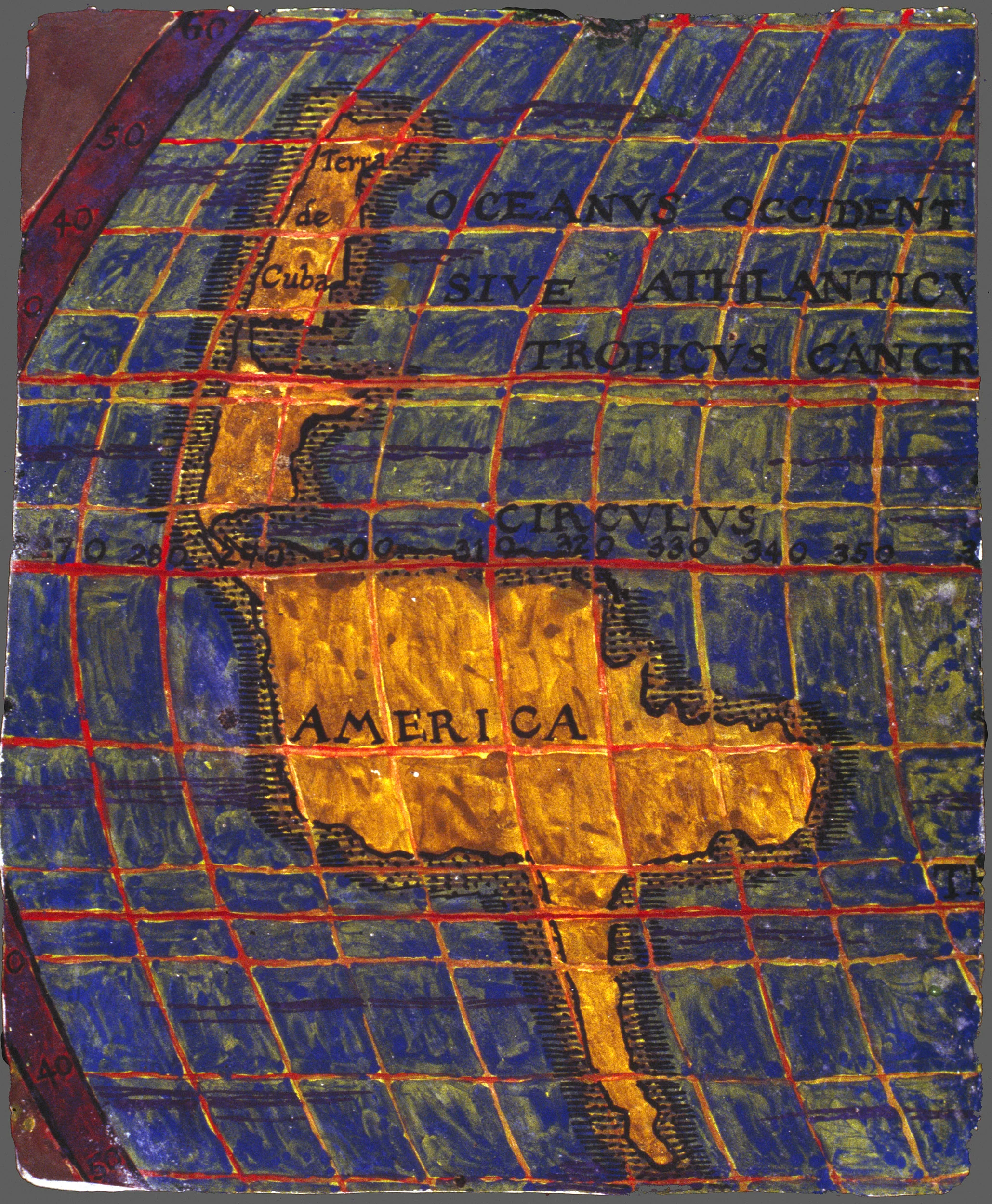 Knowledge #11: South America, 1579, 1998, fresco/wood, 8 x 10”