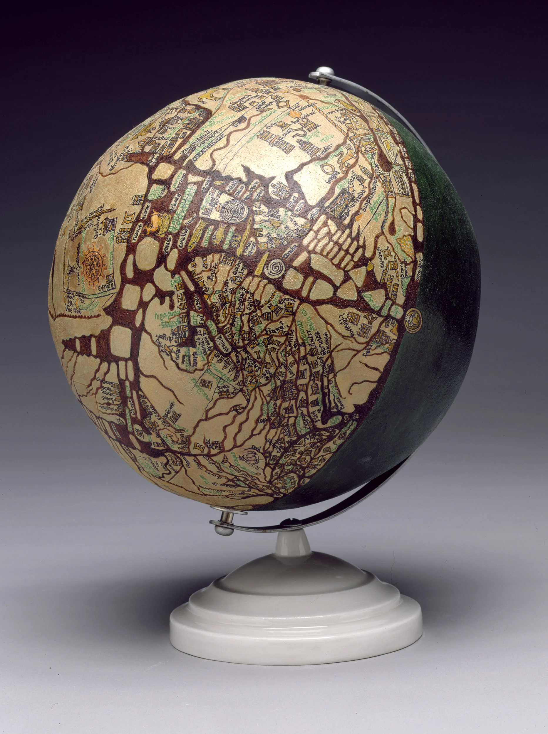 Knowledge #75: 1290, 1999, acrylic, plaster/cardboard, porcelain, 32” cir.