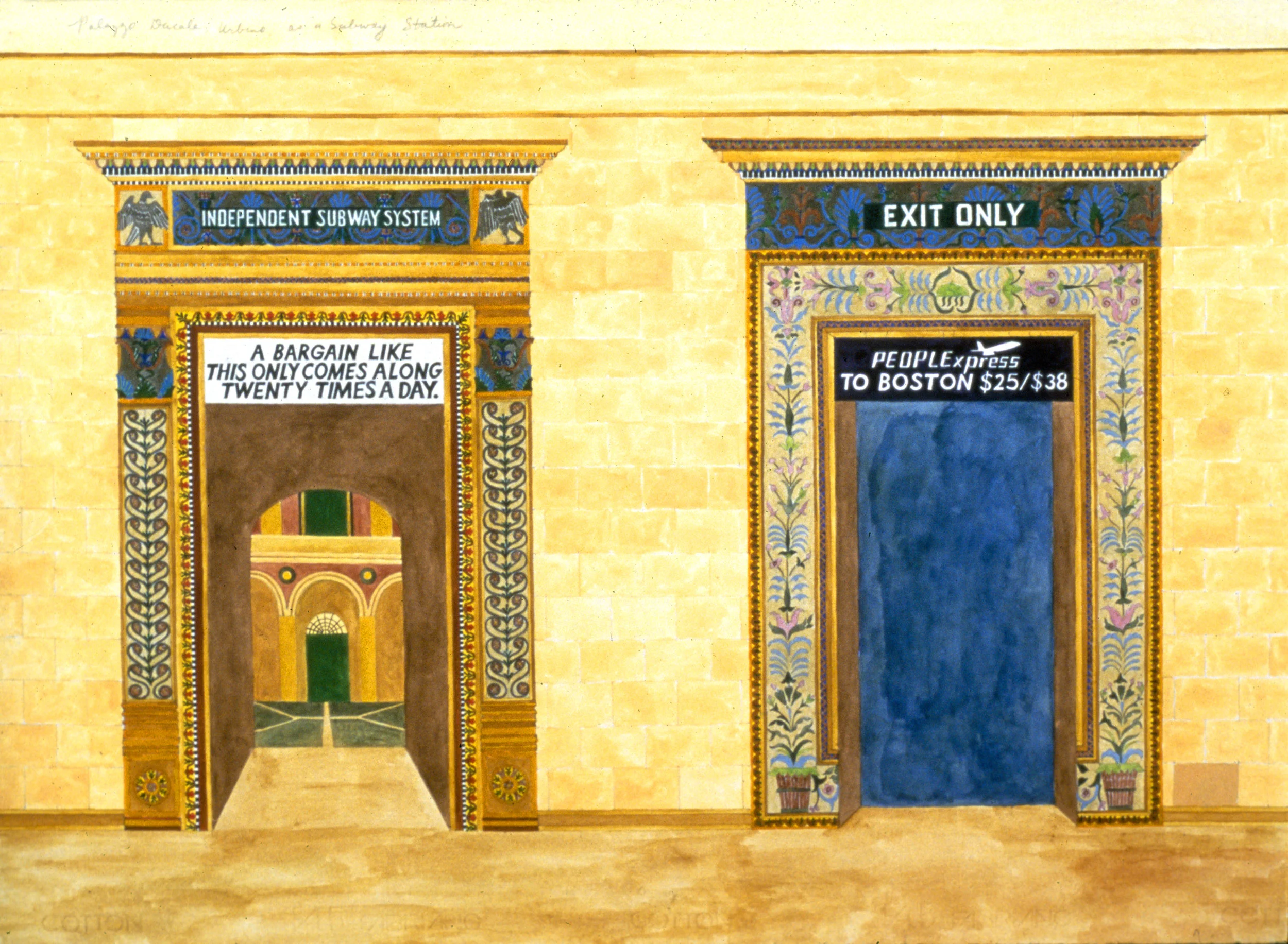 Palazzo Ducale, Urbino, as a Subway Station, 1984, watercolor/paper, 22 x 30”