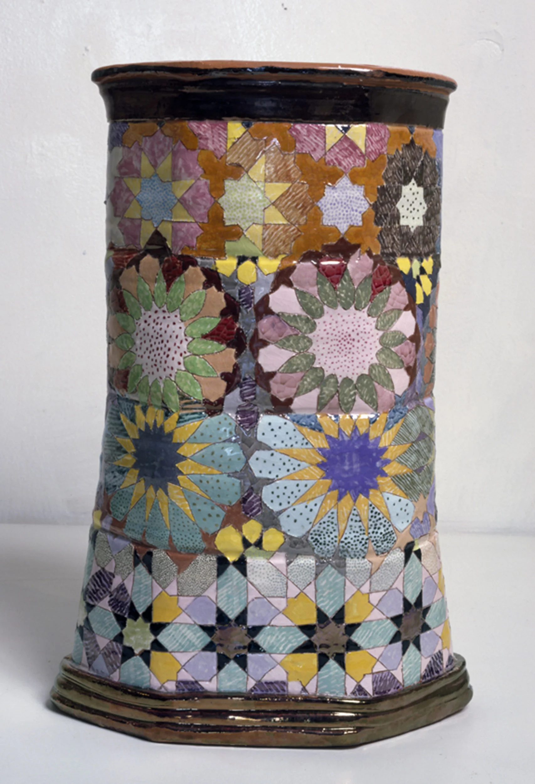 Chrysanthemum Vase, collab. Betty Woodman, 1980, glazed earthenware, 14” high