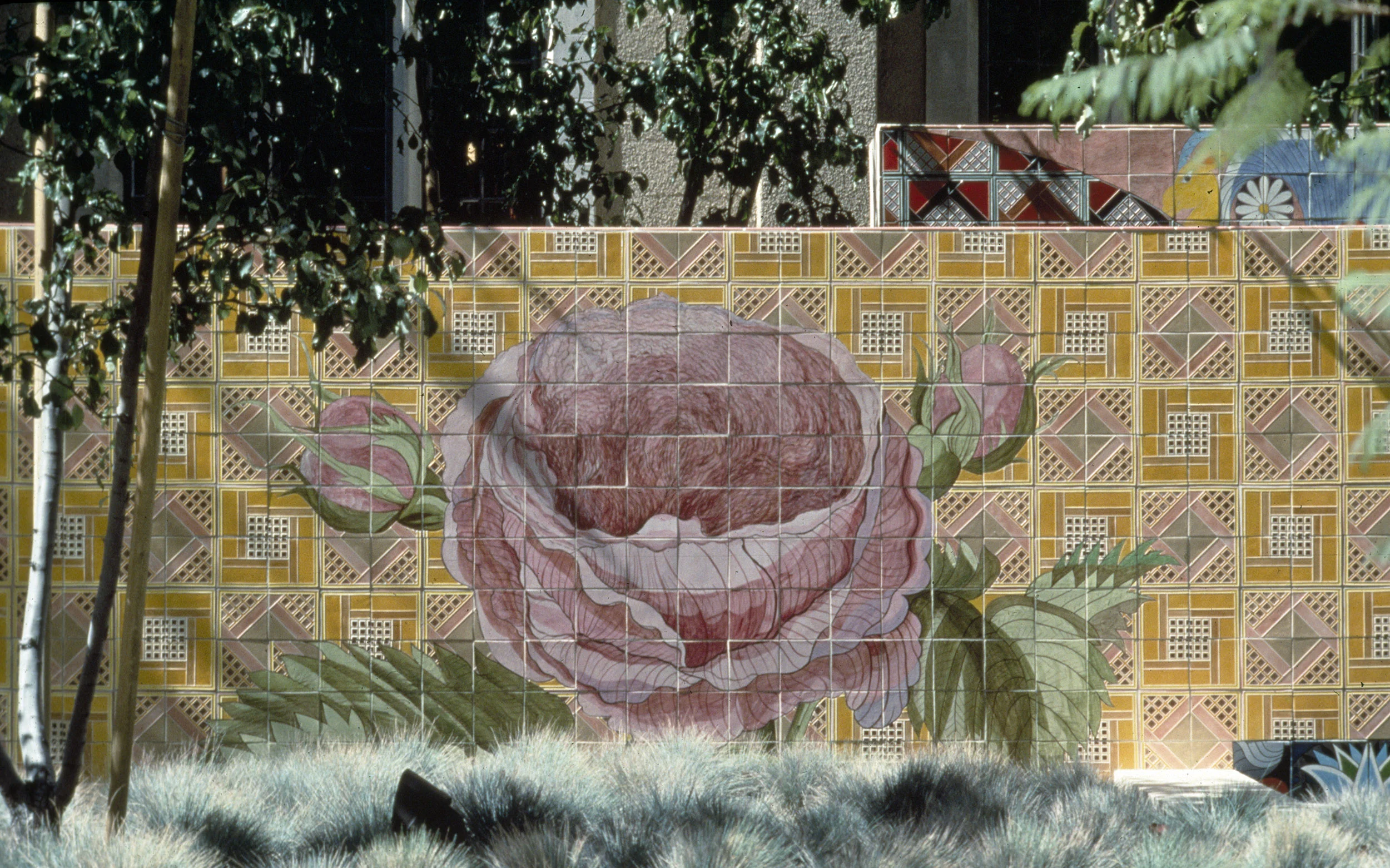 tiled wall with large rose