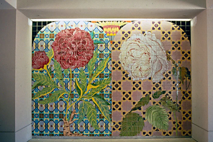 tiled mural in breezeway