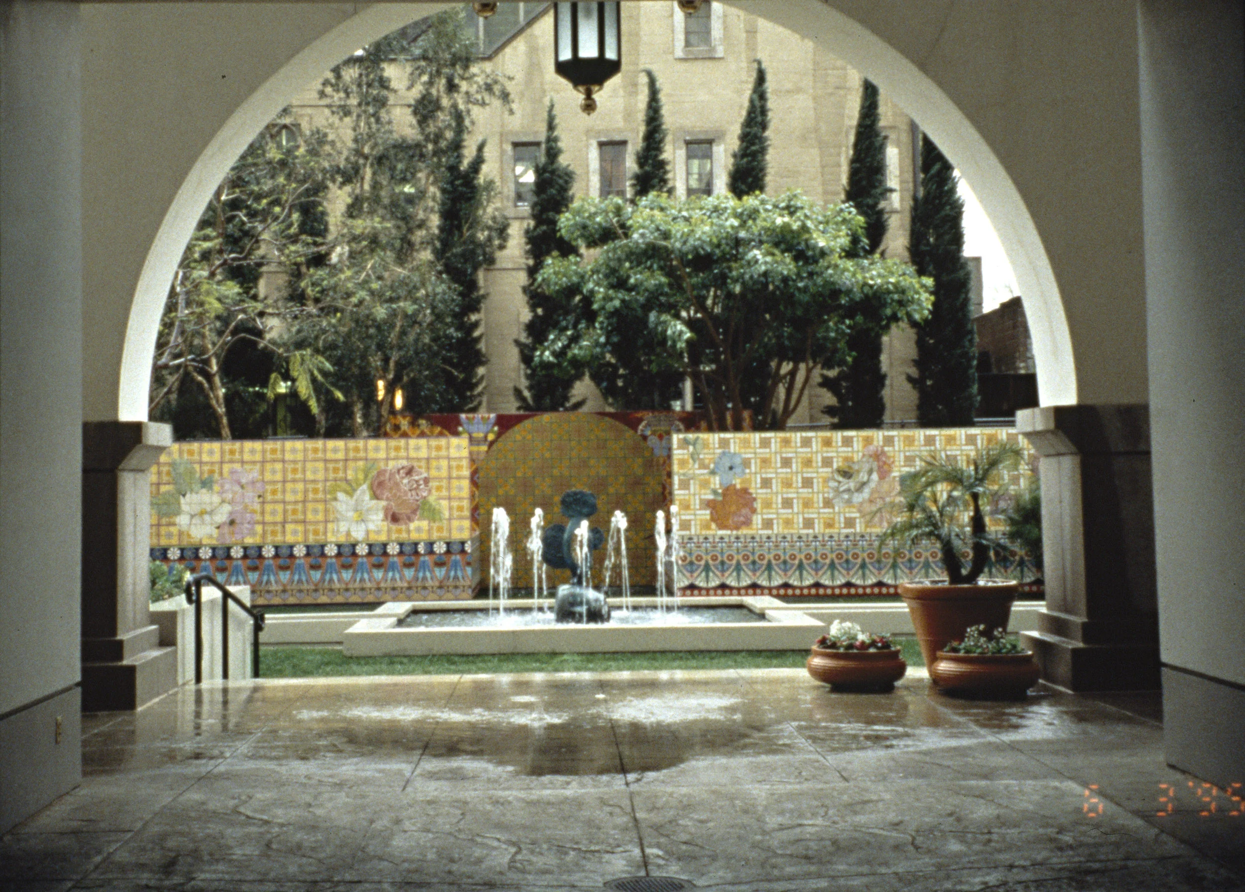tiled wall and fountain from breezeway