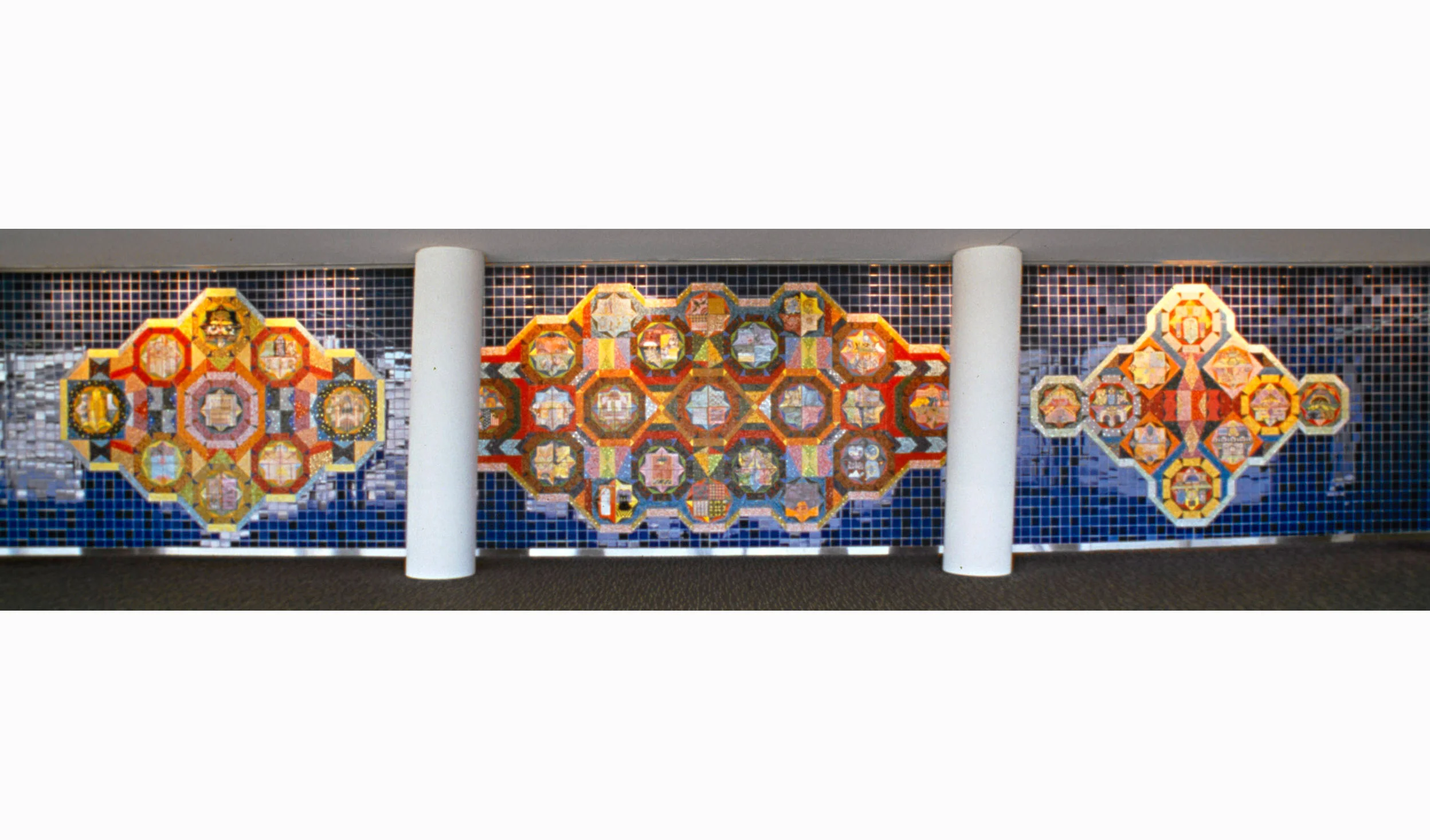 Bay Area Victorian, Bay Area Deco, Day Area Funk, 1983, glazed tile, glass mosaic, 120 x 612”