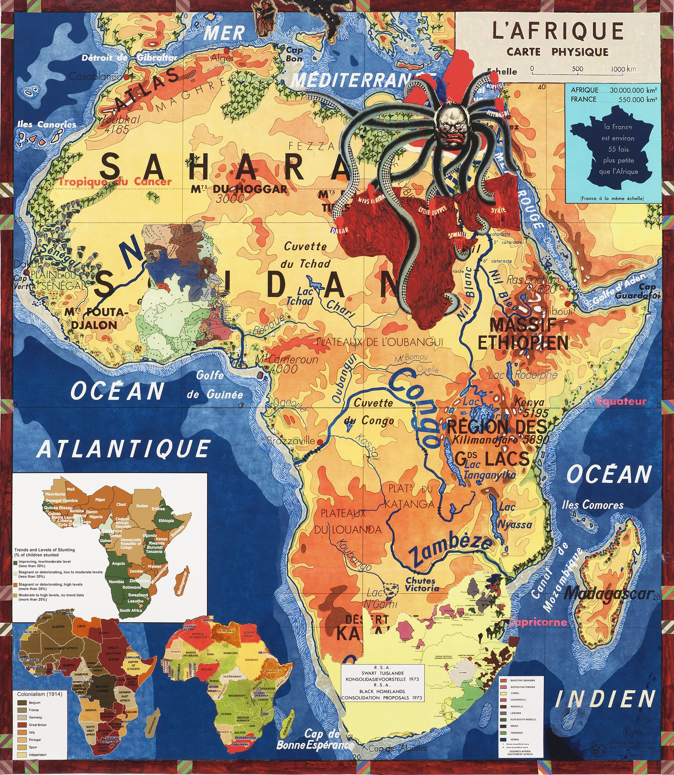 L’Afrique, 2012, acrylic, collage and digital archival inkjet print, 35 ¾ x 31 ¼”