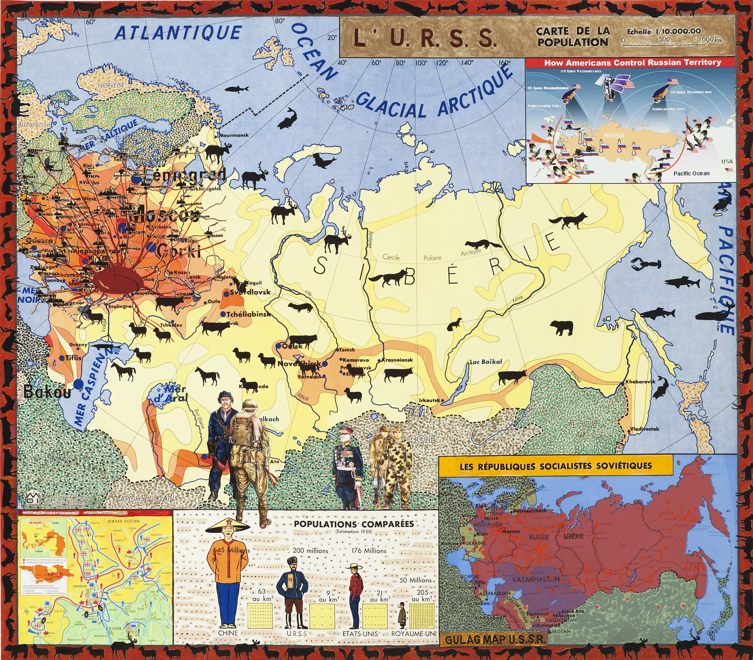 L’U.R.S.S., 2012, acrylic, collage and digital archival inkjet print, 31 ½ x 36”