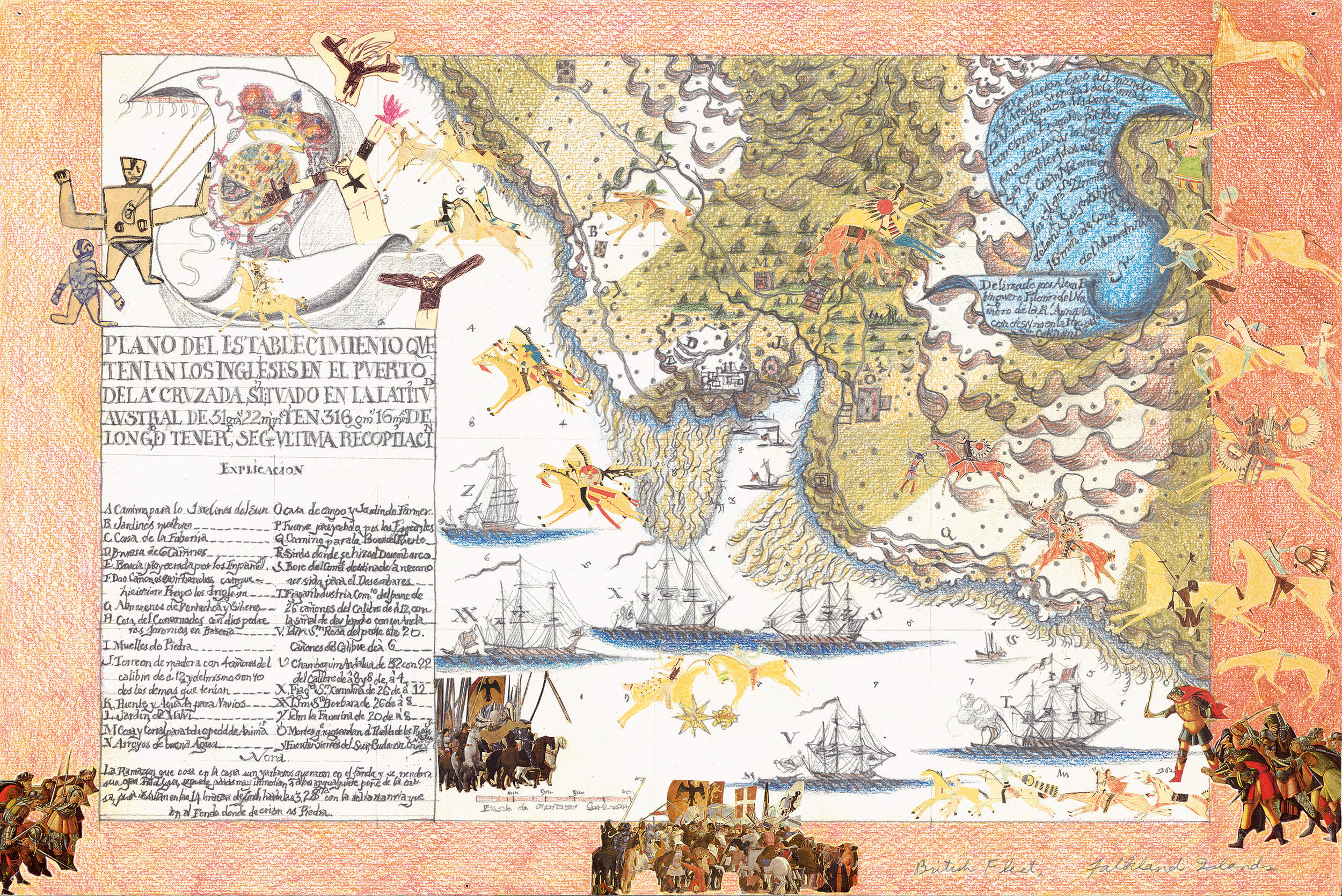 Boys’ Art #7: British Fleet, Falkland Islands, 2002, collage, pencils/paper, 12 x 18”