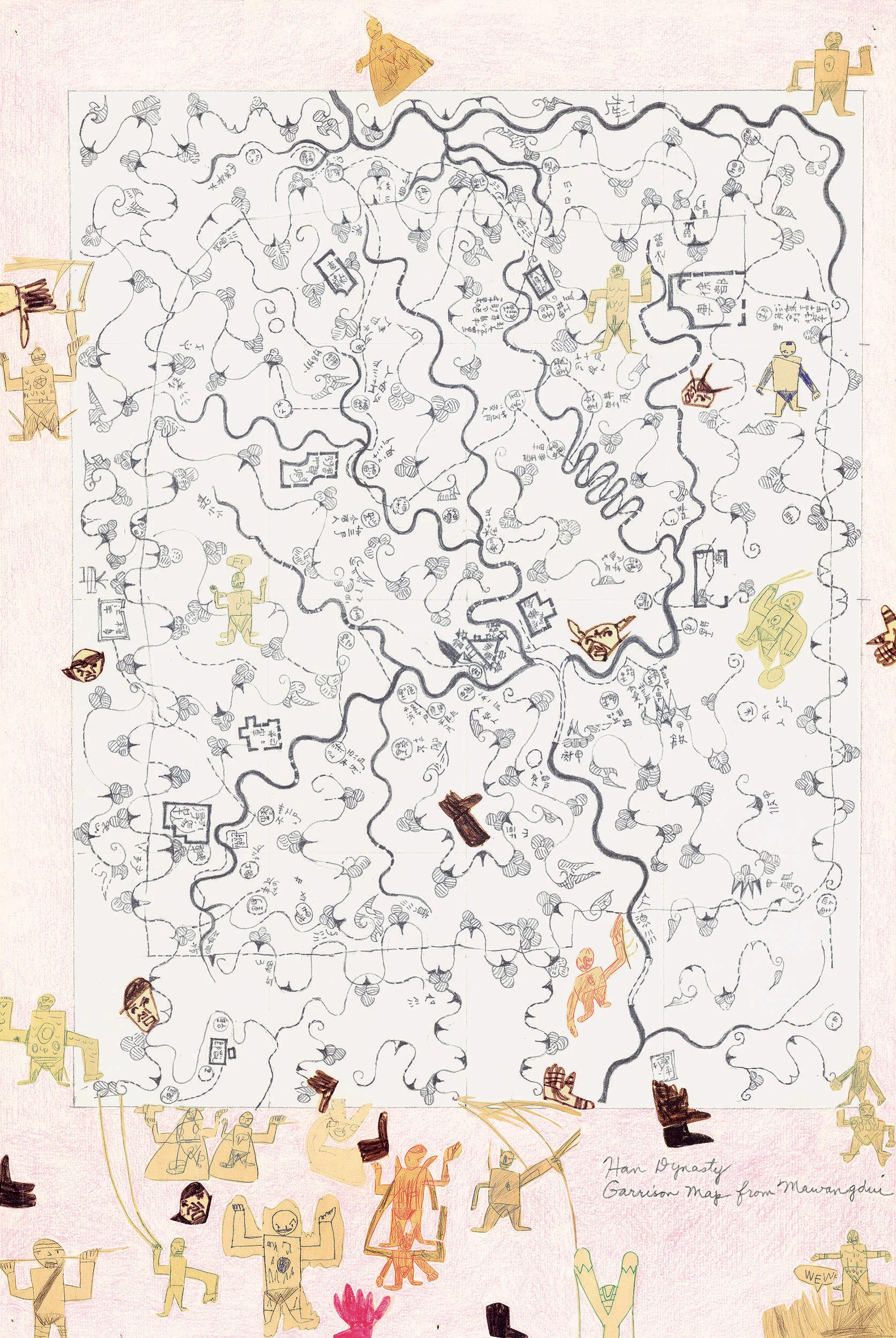 Boys’ Art #13: Han Dynasty Garrison Map, 2002, collage, pencils/paper,18 x 12”