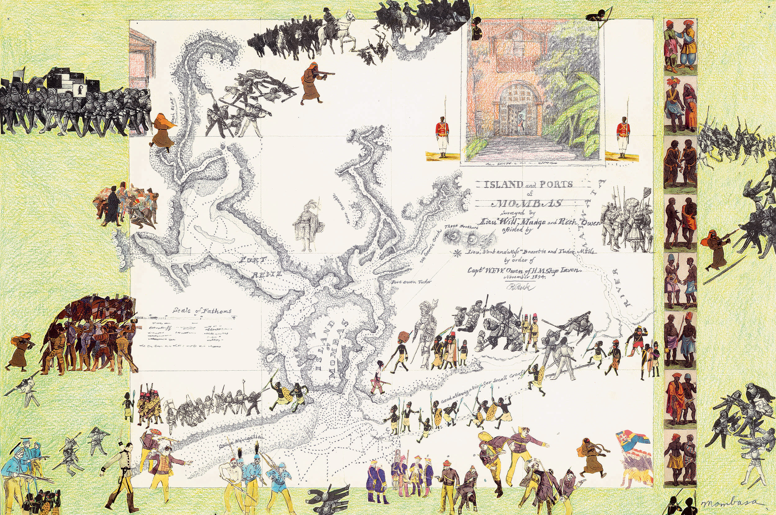 Boys’ Art #18: Mombasa, 2002, collage, pencils/paper, 12 x 18”