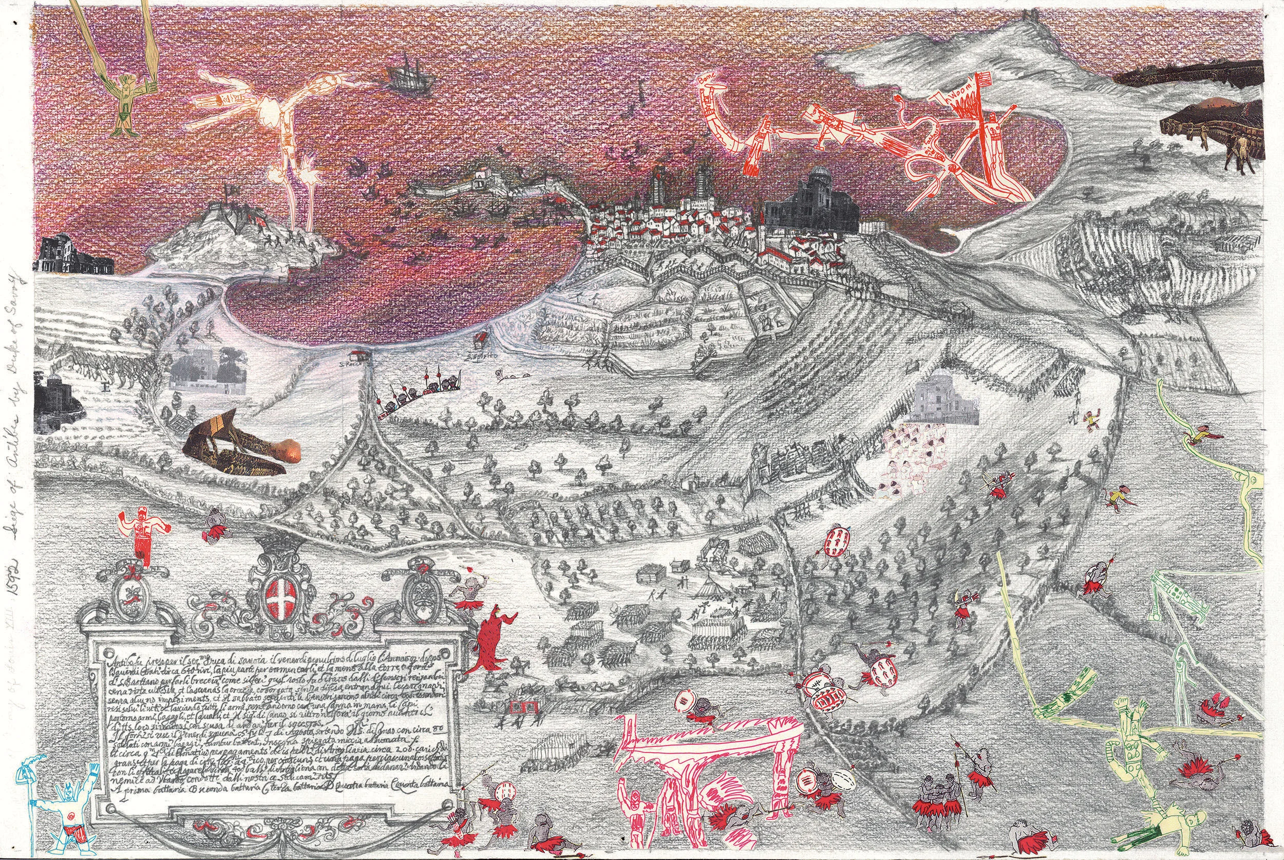 Boys’ Art #24: Siege of Antibes, 2002, collage, pencils/paper, 12 x 18”