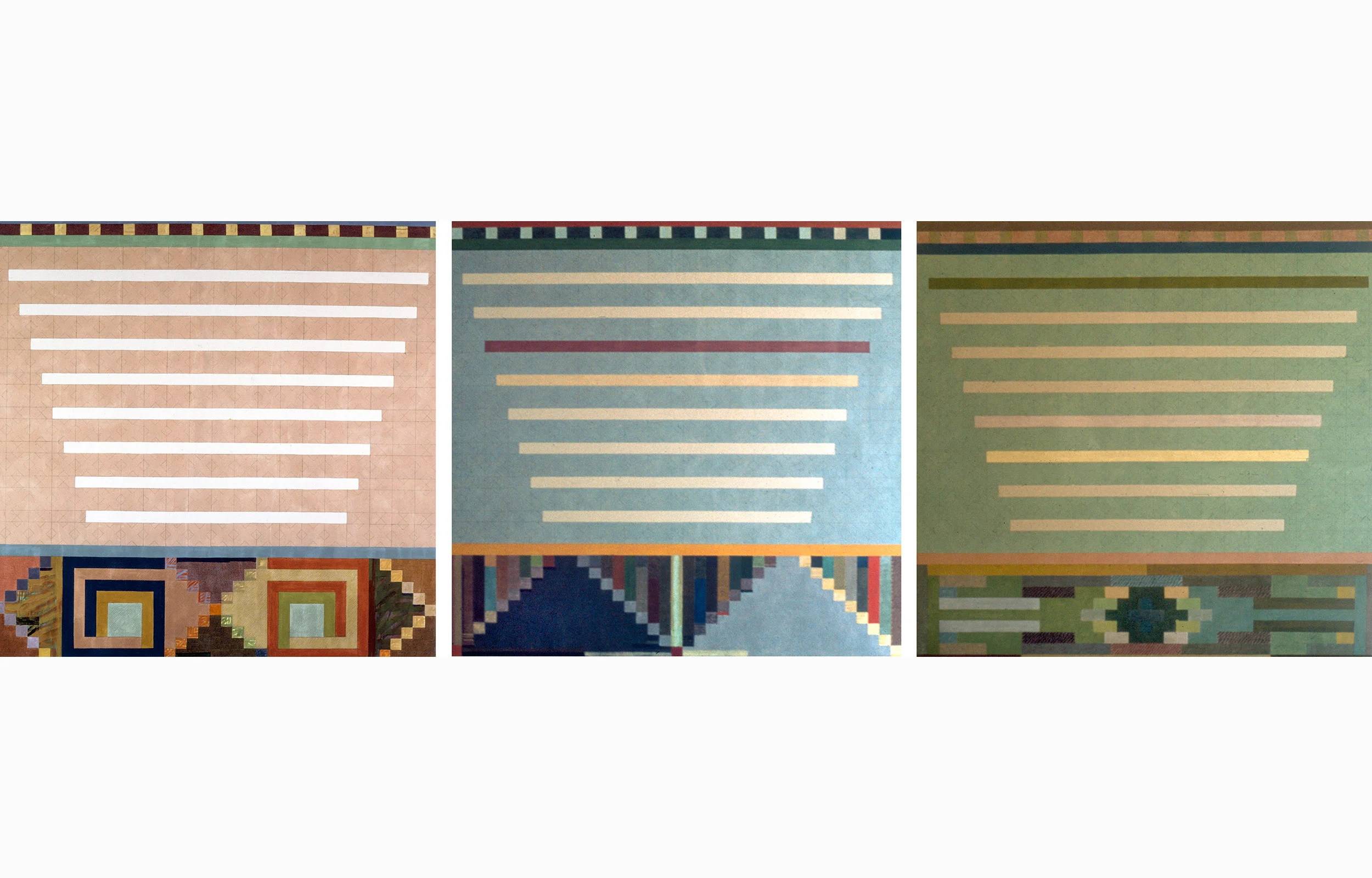 Notions of Finish: Frieze I, II, III, 1974, acrylic and graphite/canvas, 78 x 246”