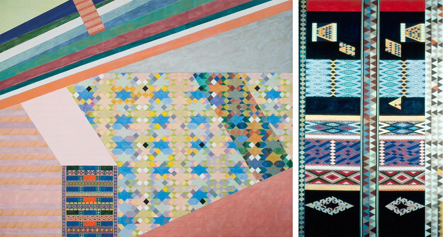 tent-roof-floor-carpet/ Zemmour, 1975, acrylic/canvas, 80 x 48”/80 x 96”