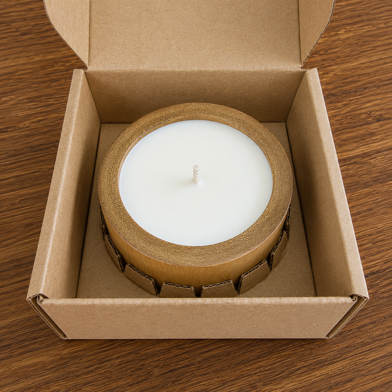 GADWA handmade bamboo candle in sustainable cardboard box — glue-free recyclable eco-friendly wholesale packaging Colombia