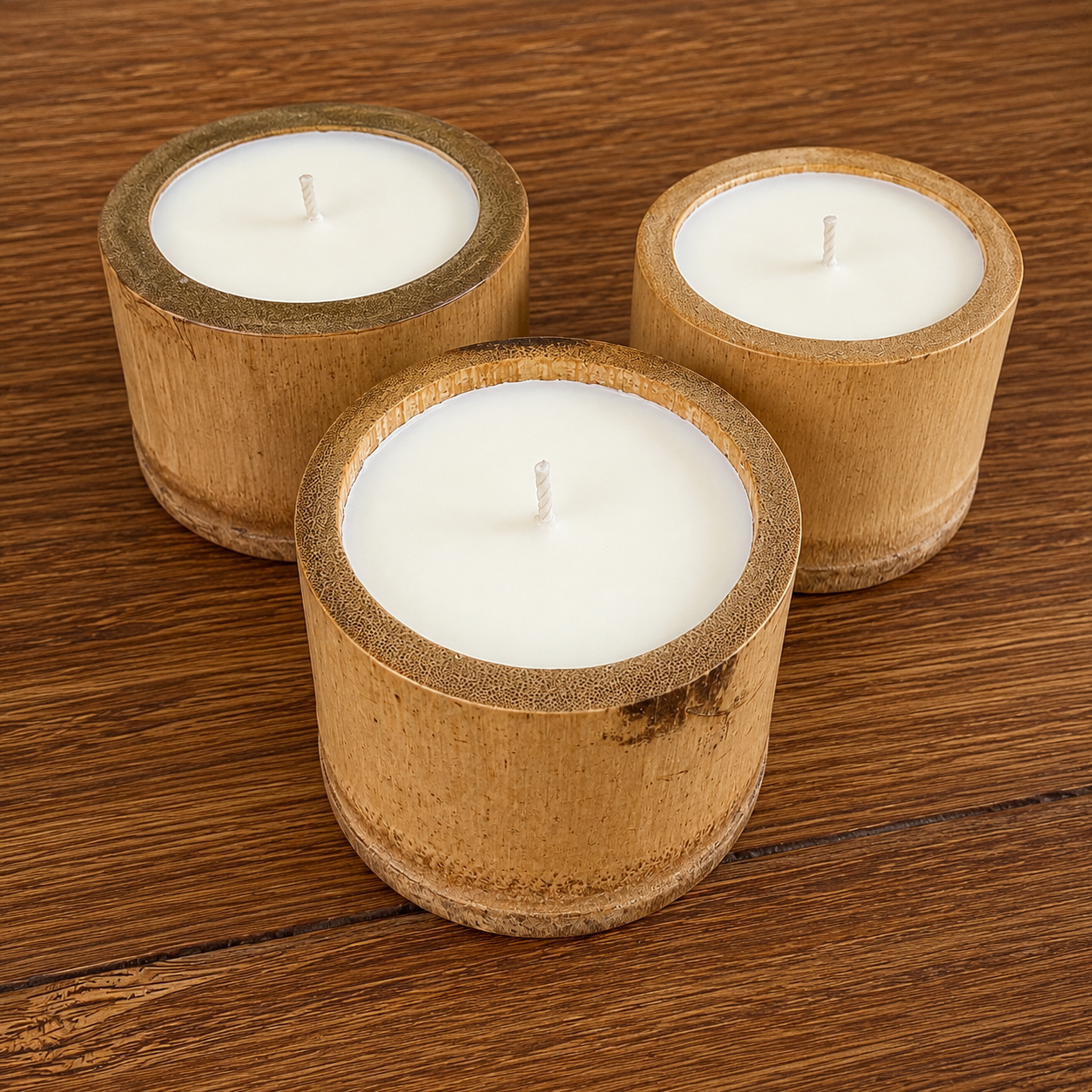 Group of small GADWA bamboo candles handmade in Colombia — wholesale sustainable candles for retailers and boutiques