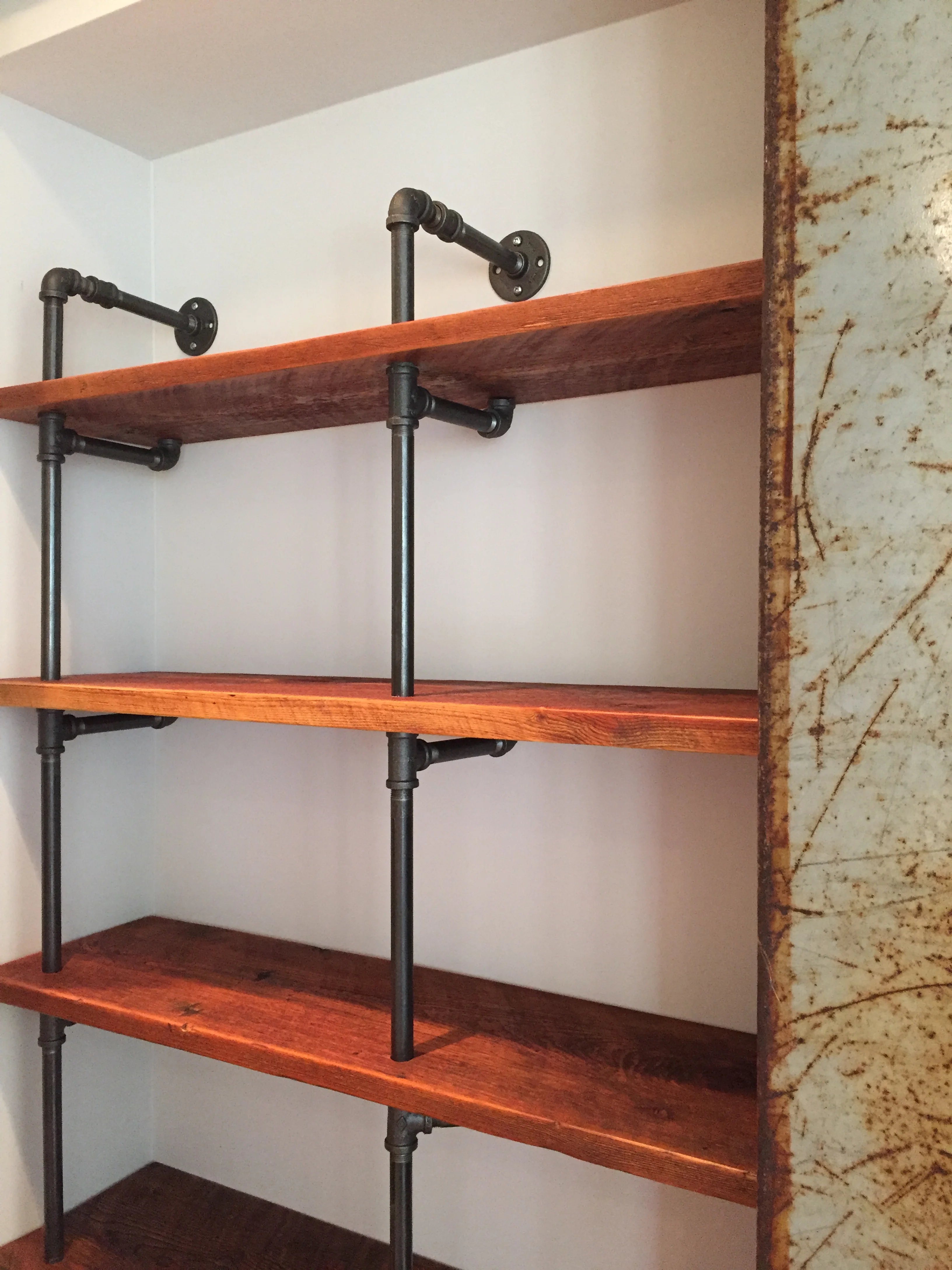 Pipe and Reclaimed Wood Pantry Shelving