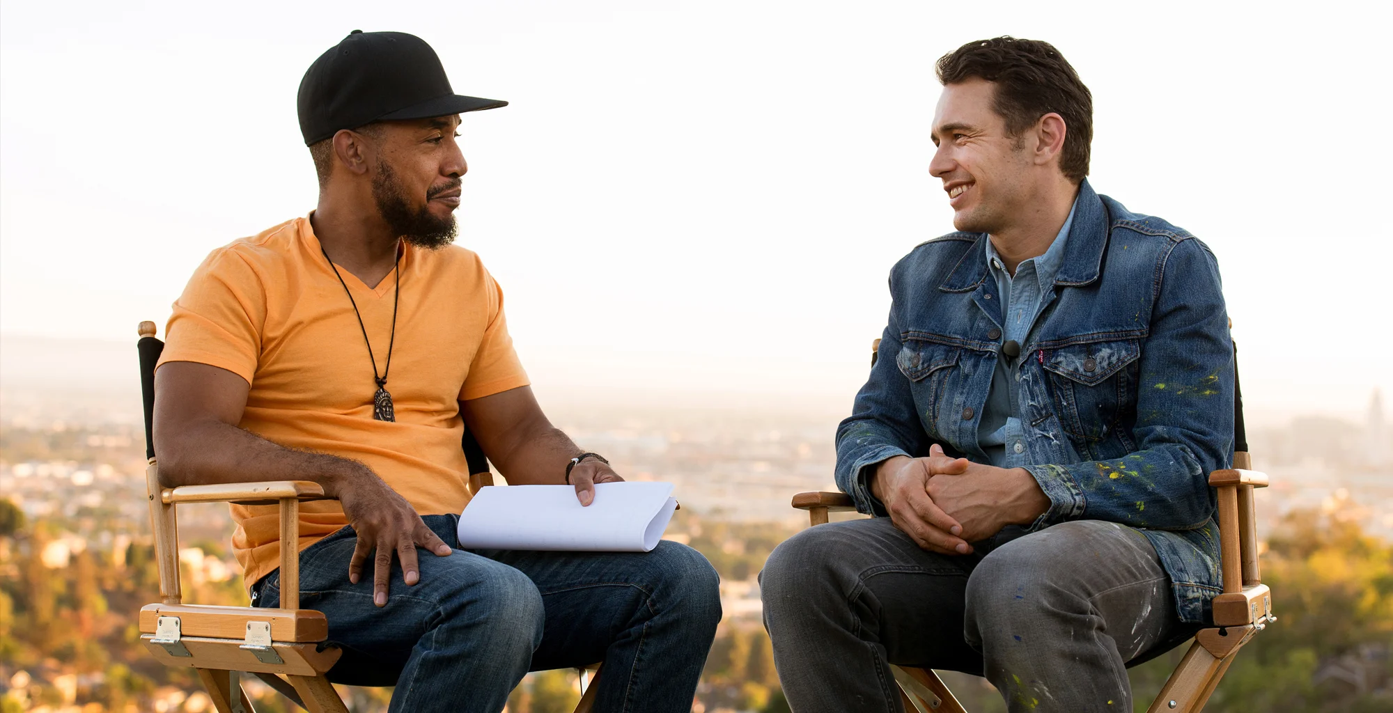 DJ Prince Paul interviews actor James Franco on the set of a Scion commercial
