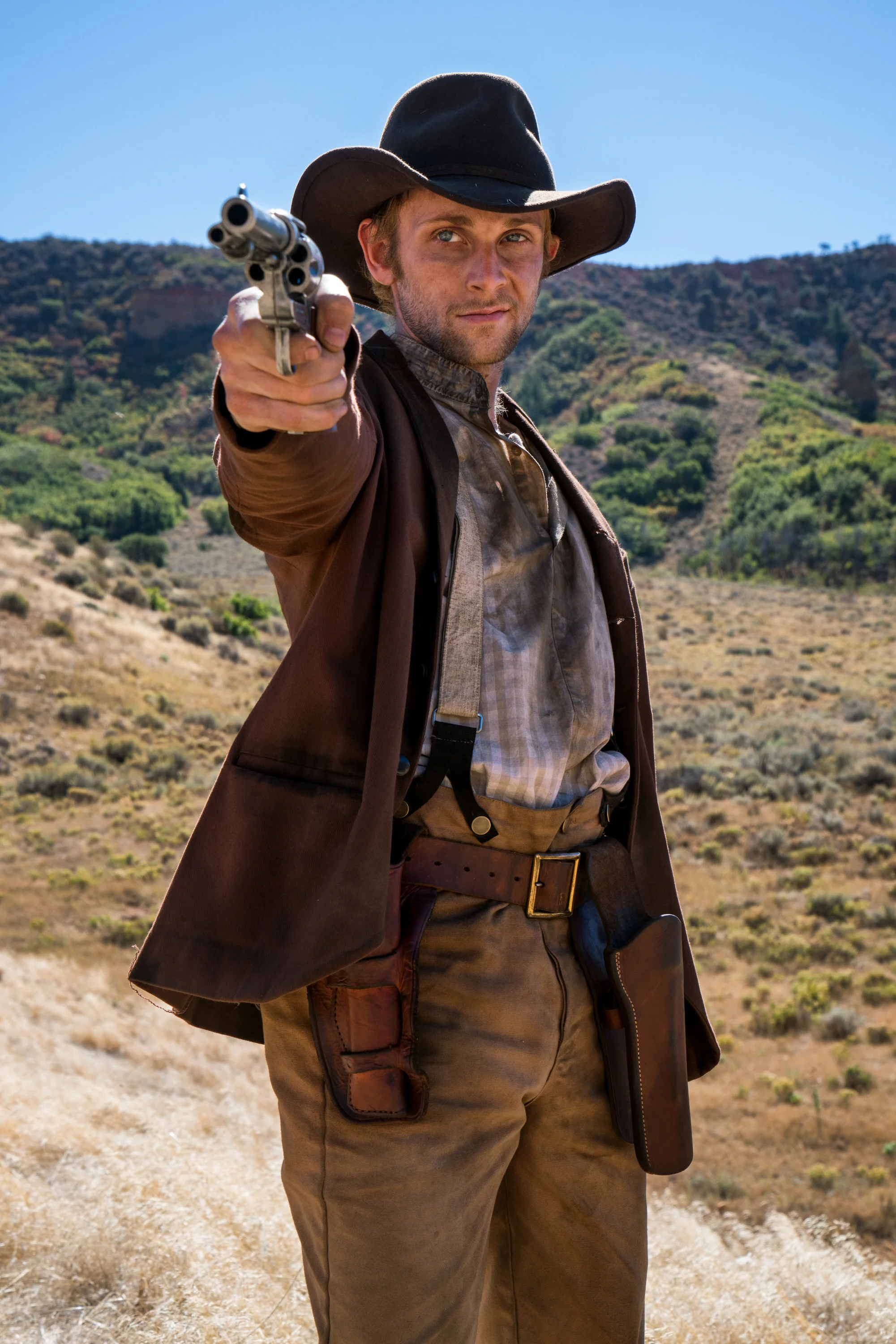 Billy the Kid played by Derek Chariton takes on a rival on the set of The American West in Echo Canyon, Utah.