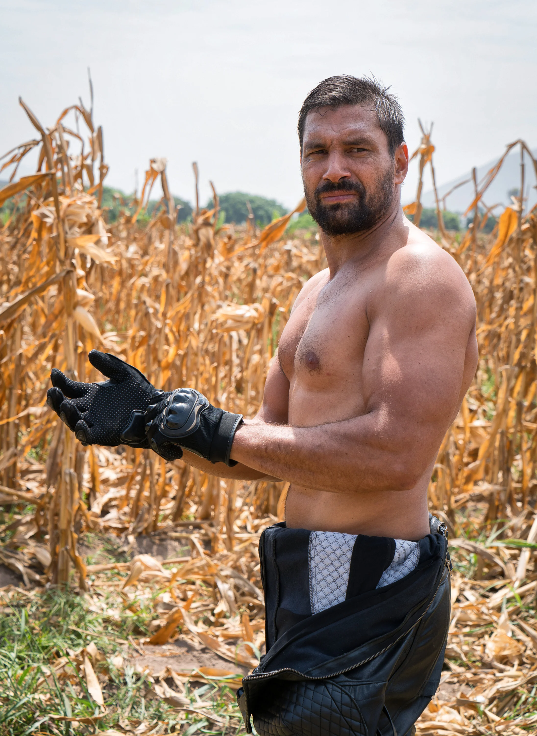 Frankenstein (Manu Bennett) gears up for a drive in Death Race 2050.