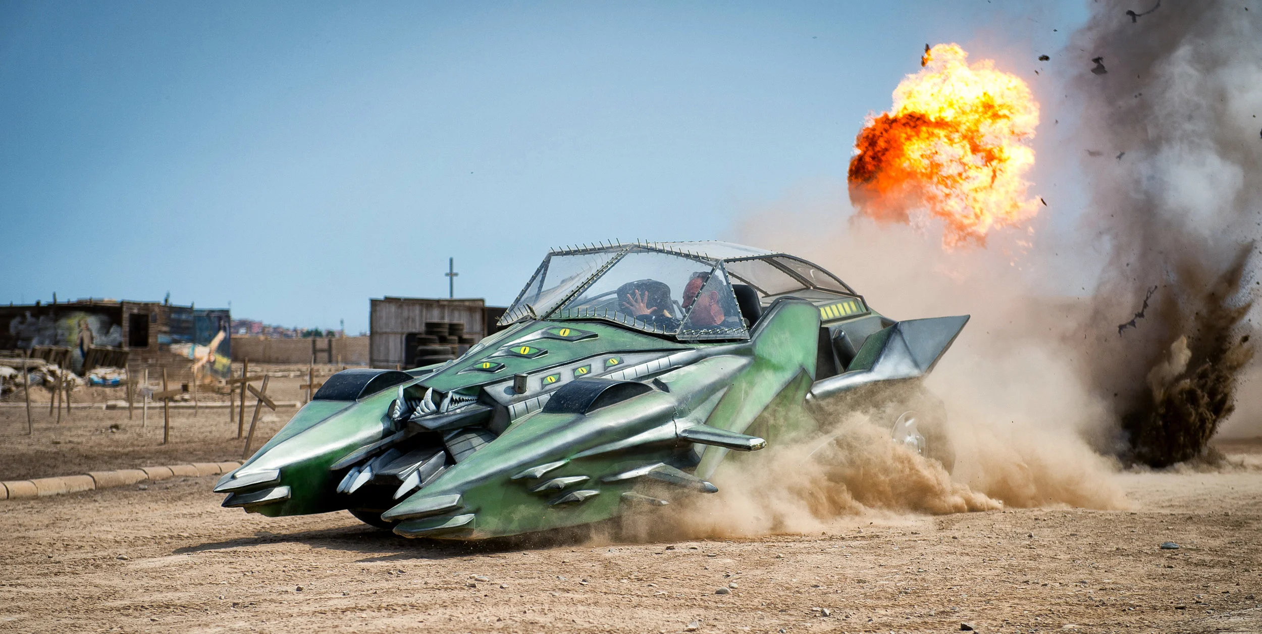 Frankenstein tries and avoids the Rebels in Death Race 2050.