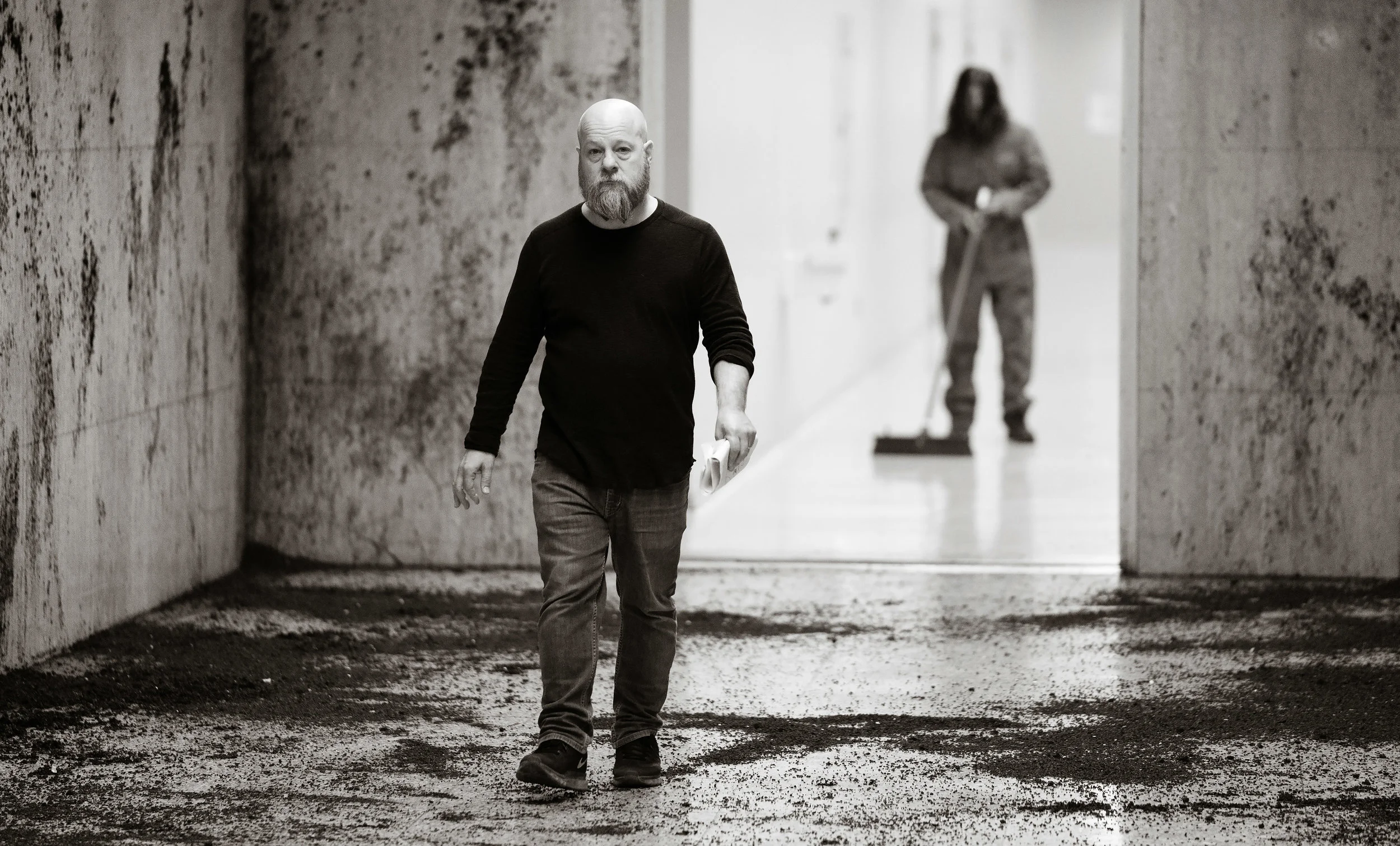 Director David Slade on the set of Nightmare Cinema.