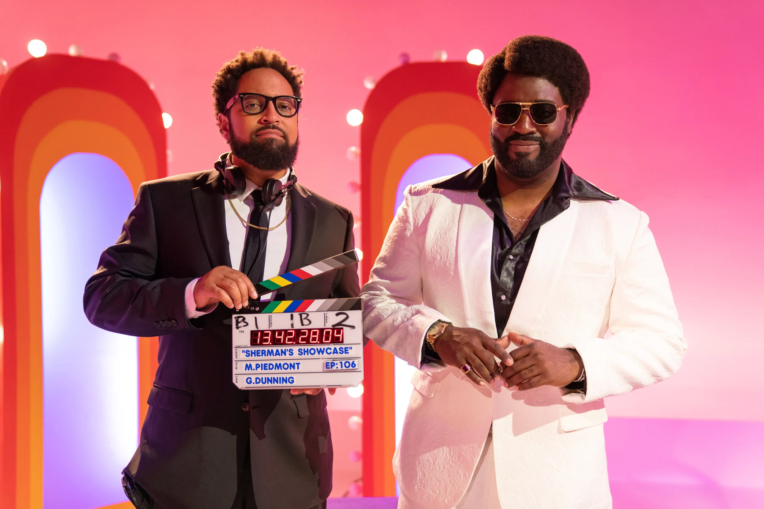 Diallo Riddle and Bashir Salahuddin on the set of Sherman's Showcase