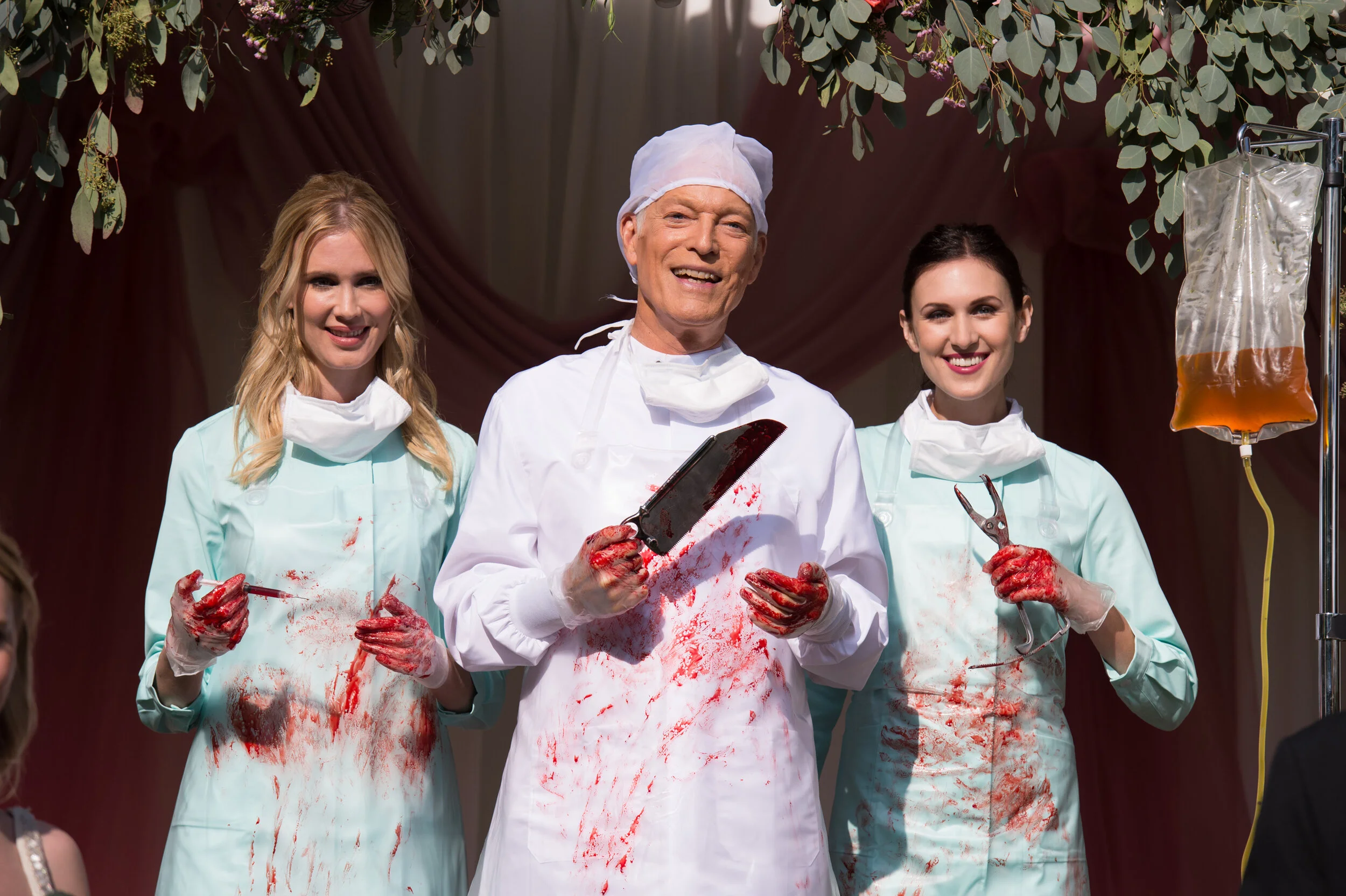 Richard Chamberlain with Celesta Hodge and Reid Cox in Nightmare Cinema