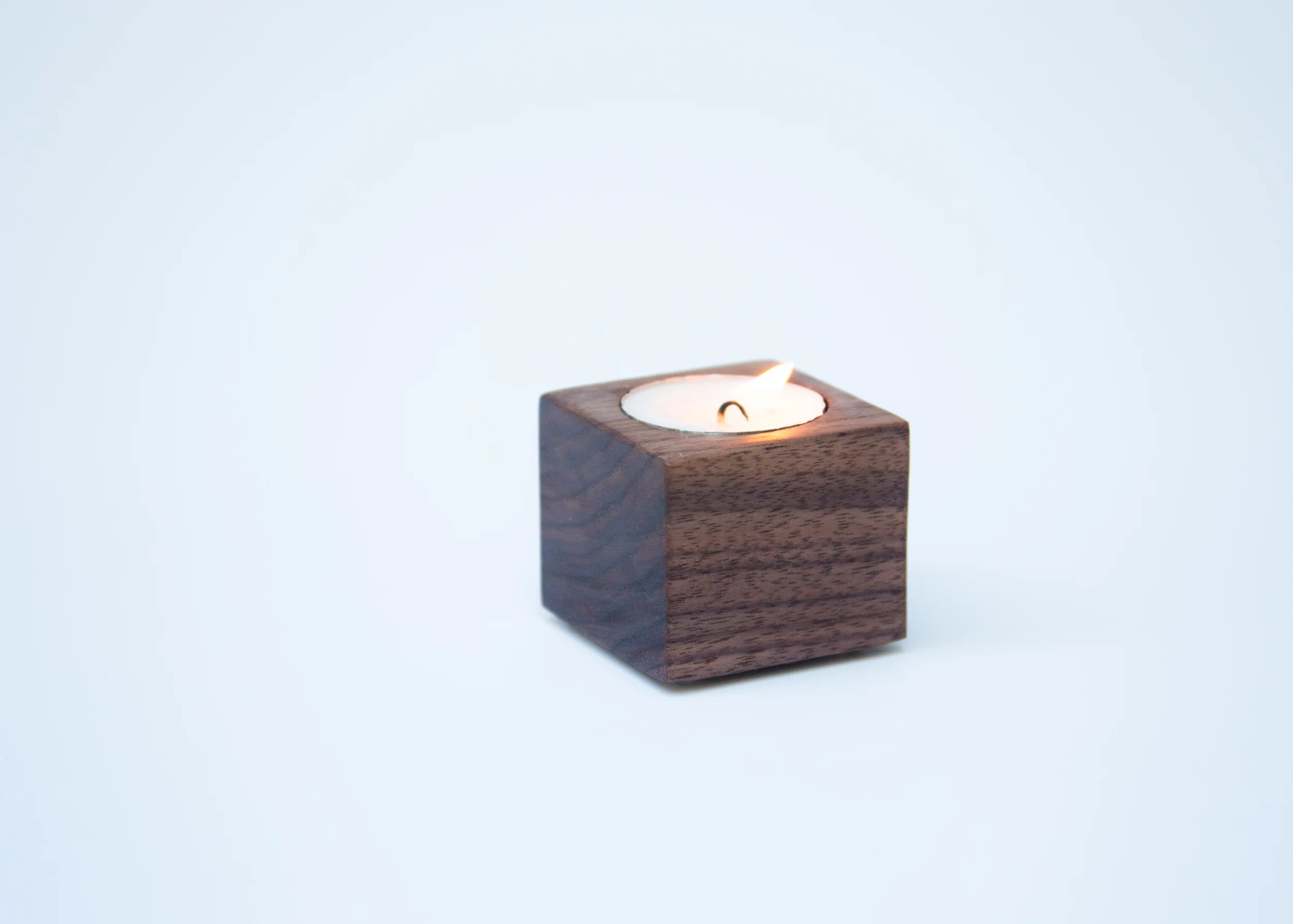 Walnut Cube Tea Candle Holder