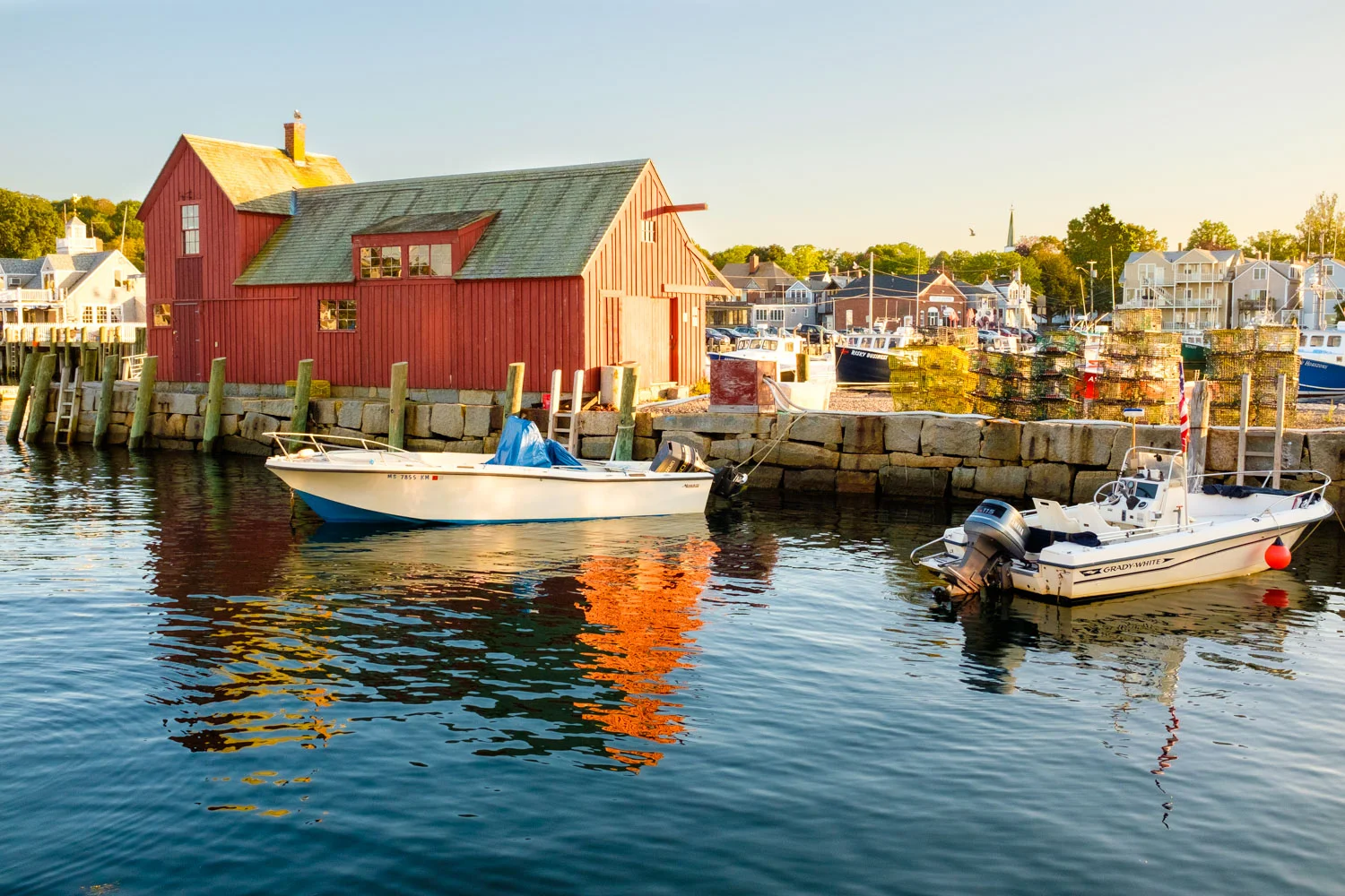 World's most celebrated fishing shack (Motif Number 1) photographed from the "wrong" side, on Bradley Wharf in Rockport, Massachusetts.