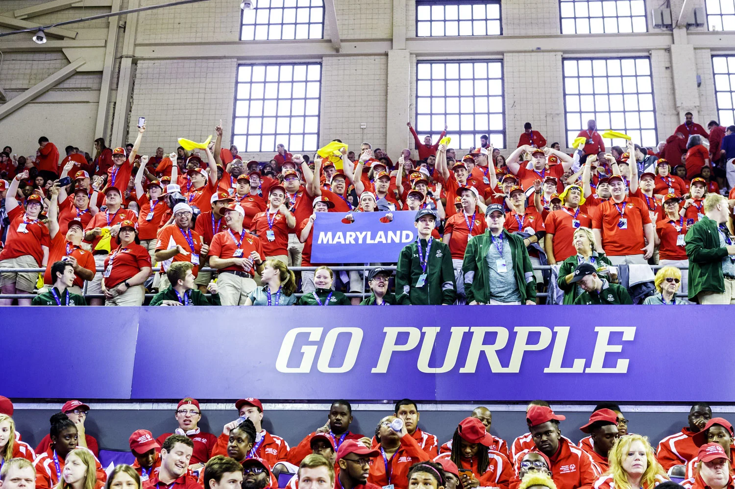 Athletes are gathered on the Marv Harshman Court of the University of Washington on July 1, 2018.