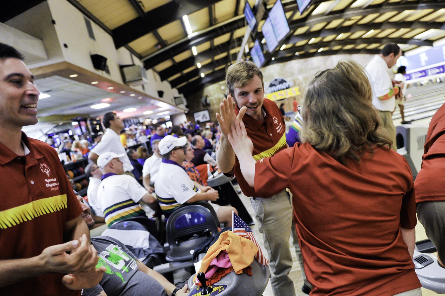 Maryland bowlers at the bowling competition taking place at Kenmore Lanes in Kenmore, Washington.
