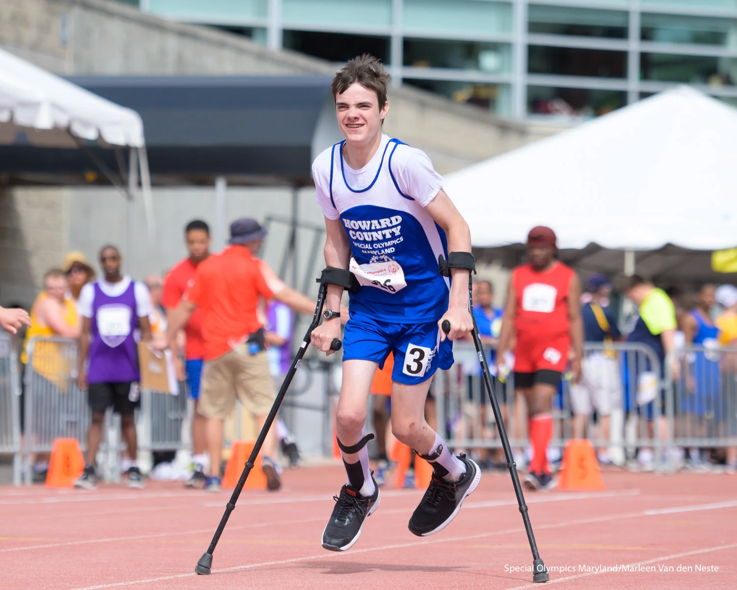 Athlete running the 50 meter dash on the track of Unitas Stadium, Towson University, MD. on Sunday, June 9, 2019.
