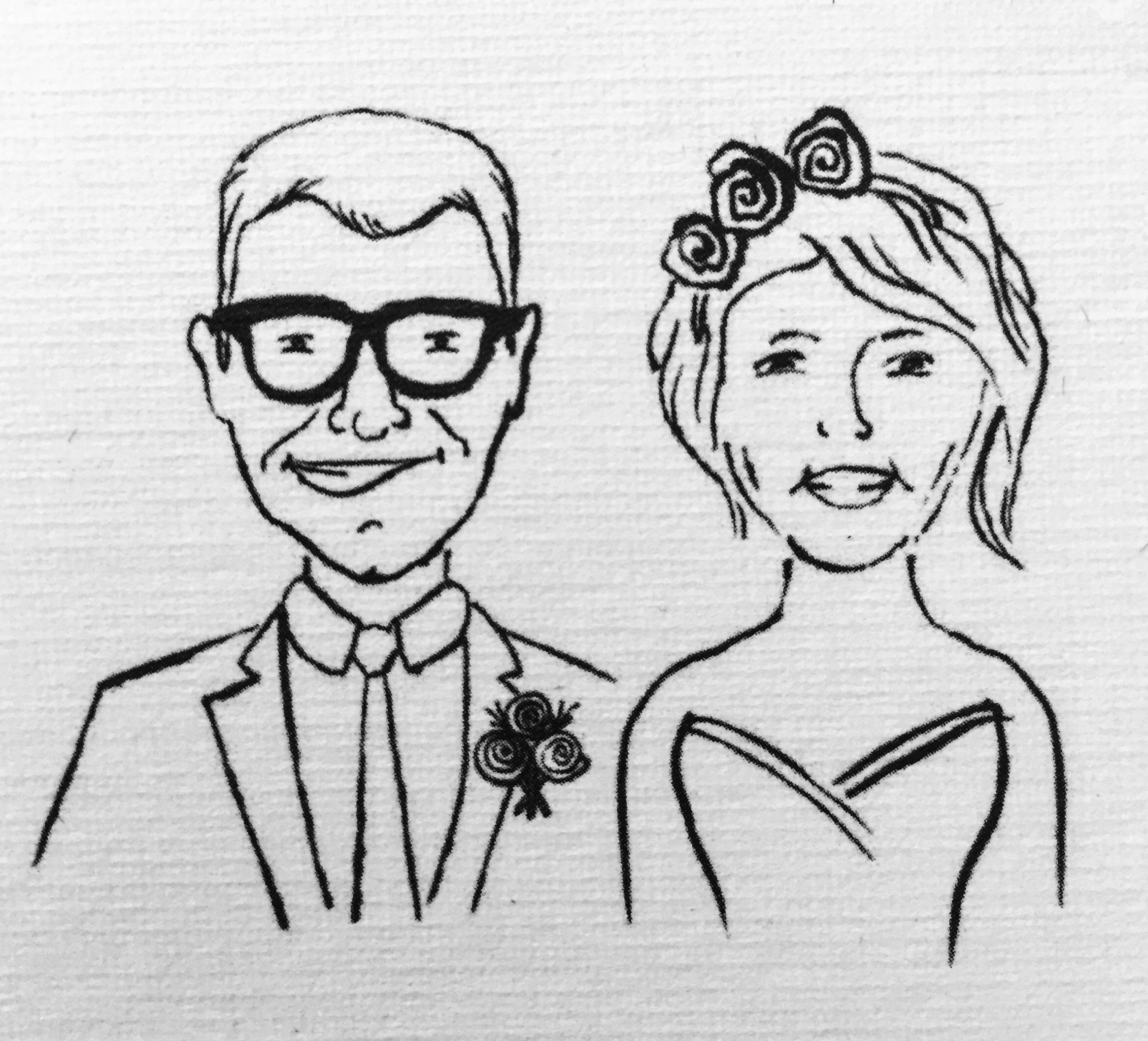 A drawn portrait of Joe and Frances.