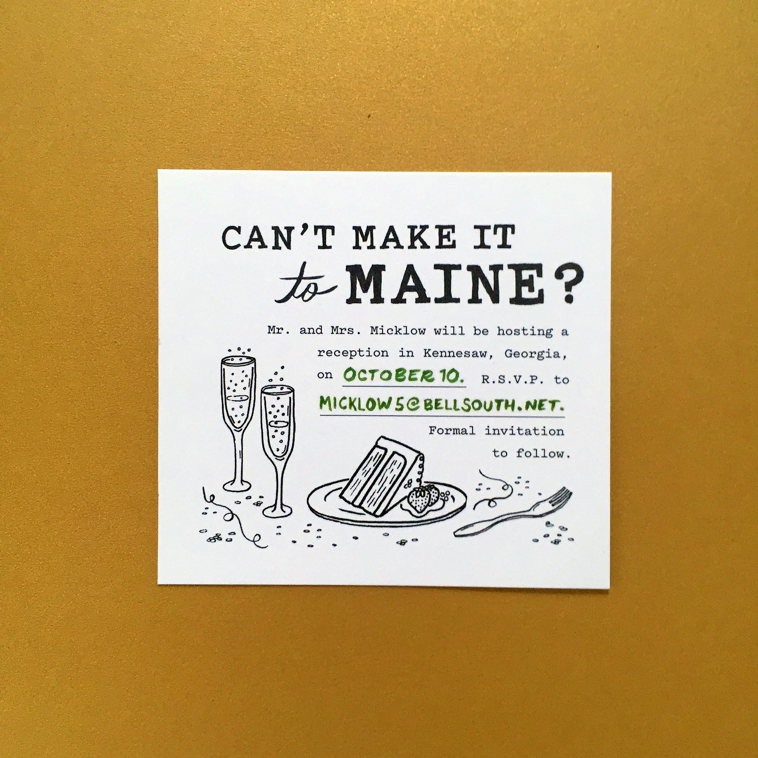 The invitation to the alternative reception in Georgia.