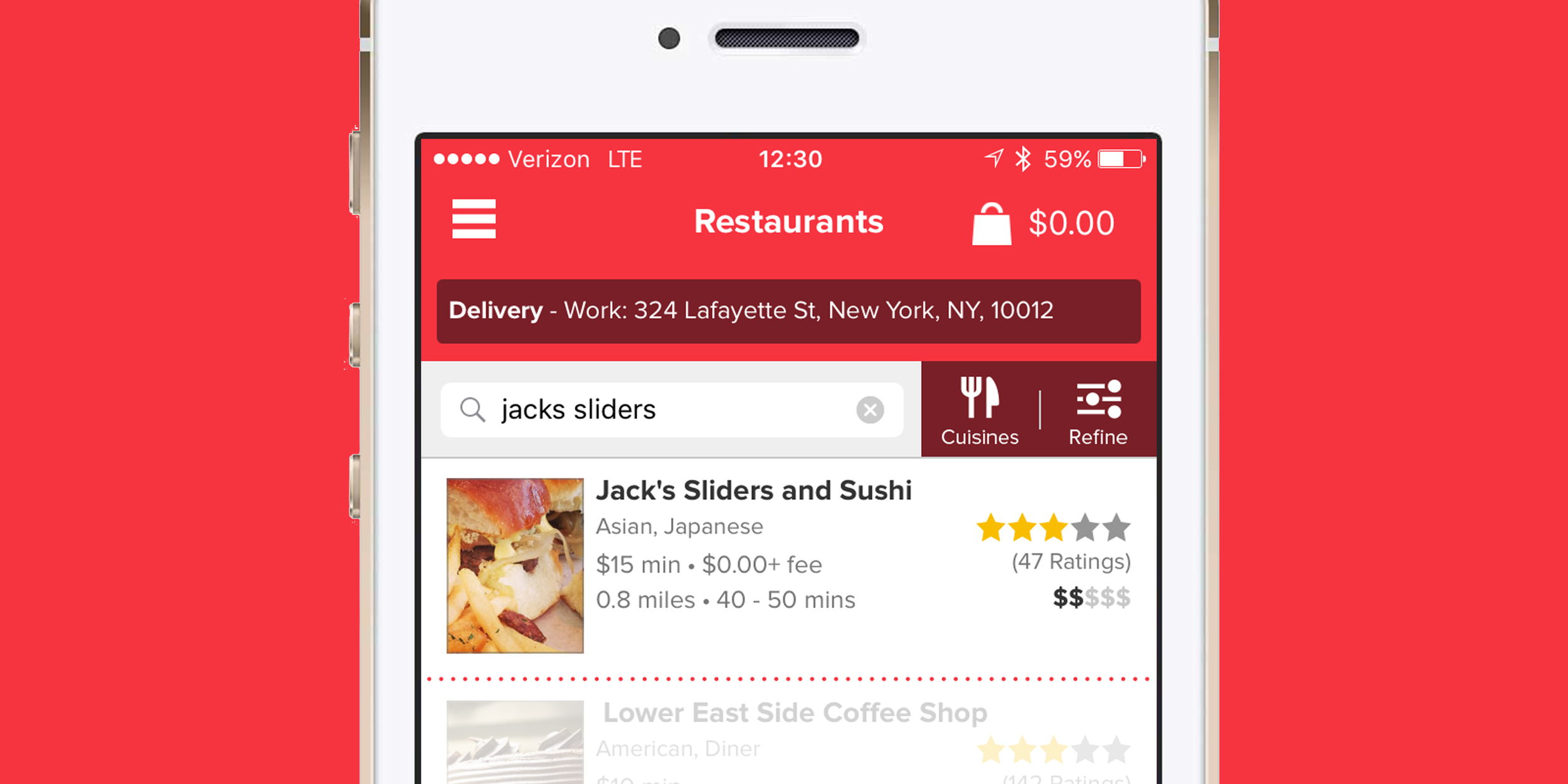We chose Jack’s Sliders and Sushi on 3rd Avenue for our first contextual inquiry through the Grubhub app.