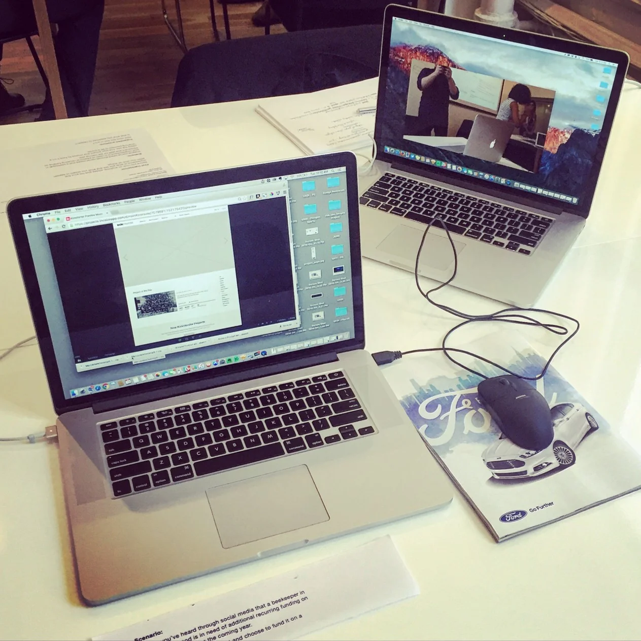 For testing, we set up a laptop with a mouse. We used Quicktime screen capture to record the movement of the cursor during the testing. We also set up a second laptop to record the user’s reactions.