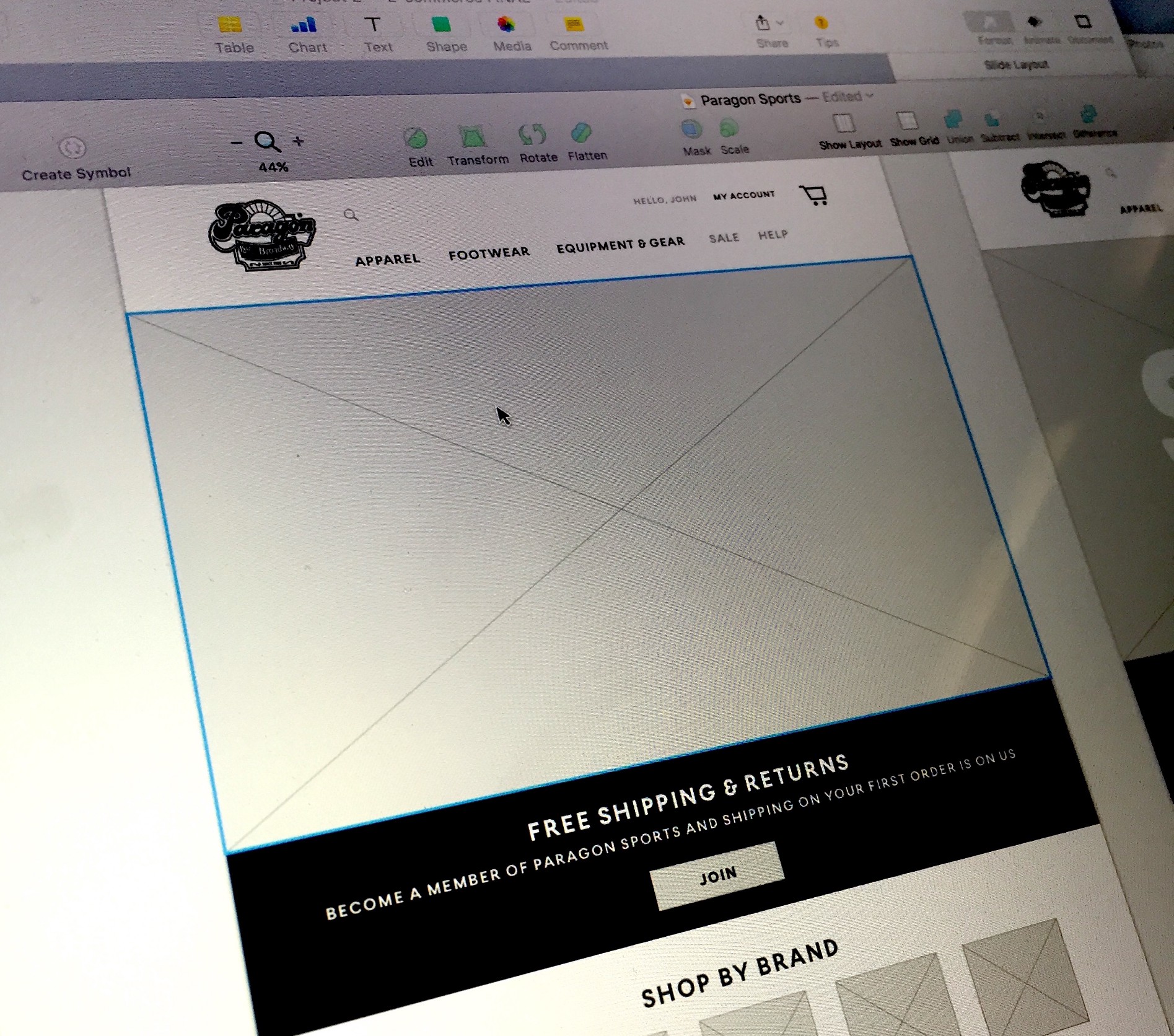 Building a medium-fidelity wireframe in Sketch.