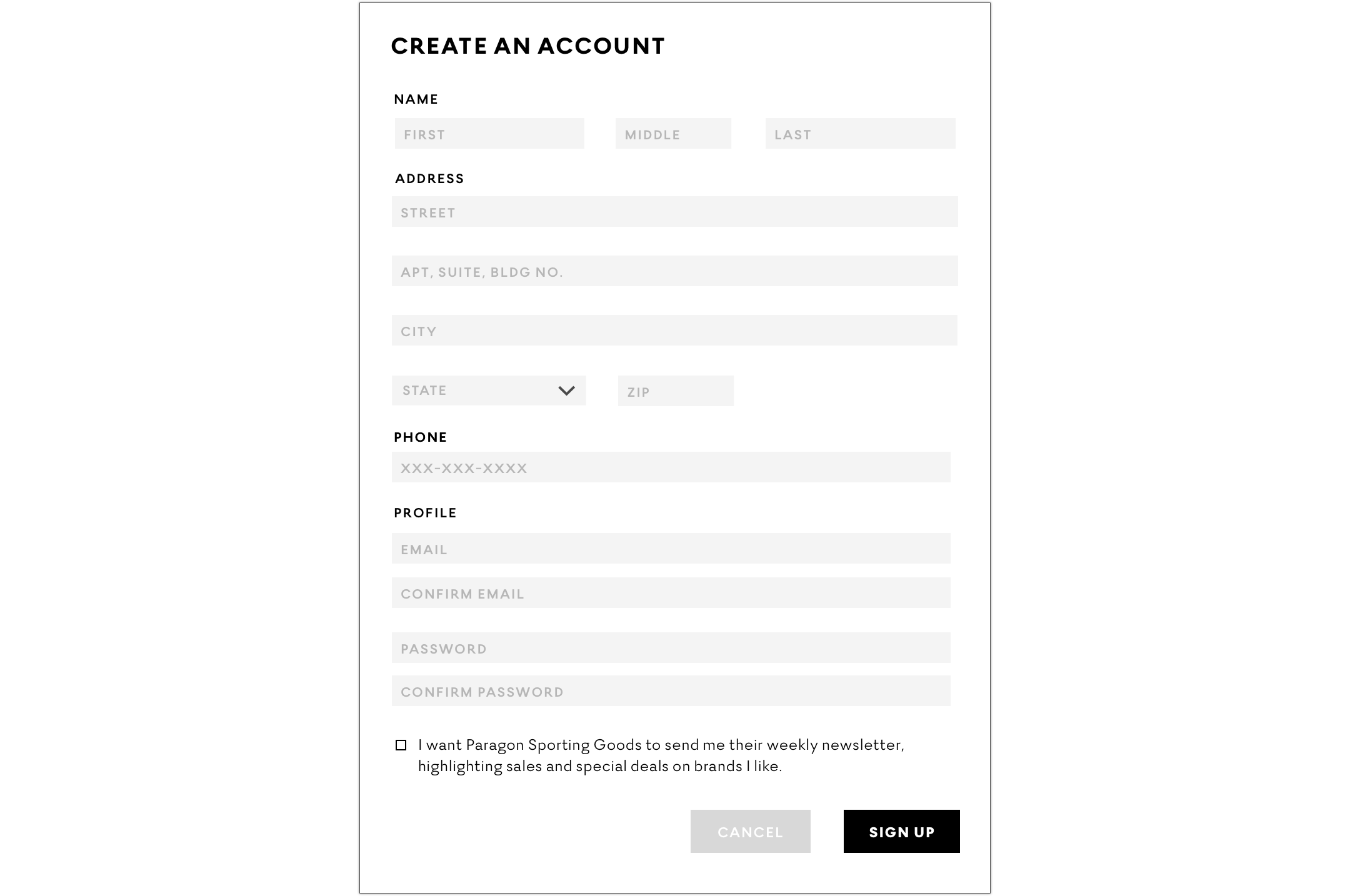 A form for new account sign-up.