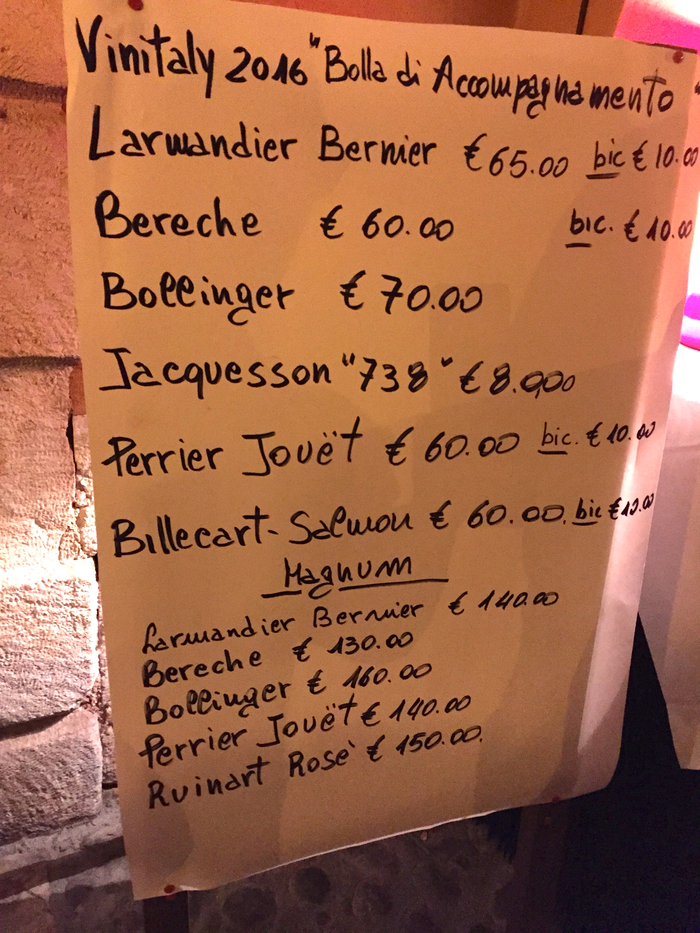 Champagne Menu, Osteria Sottoriva, Verona, Italy