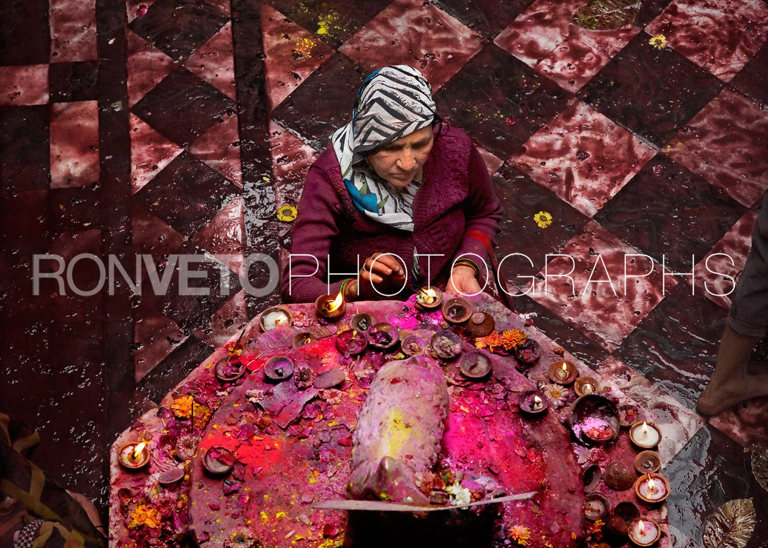 Holi woman at altar, Vrindavan, India