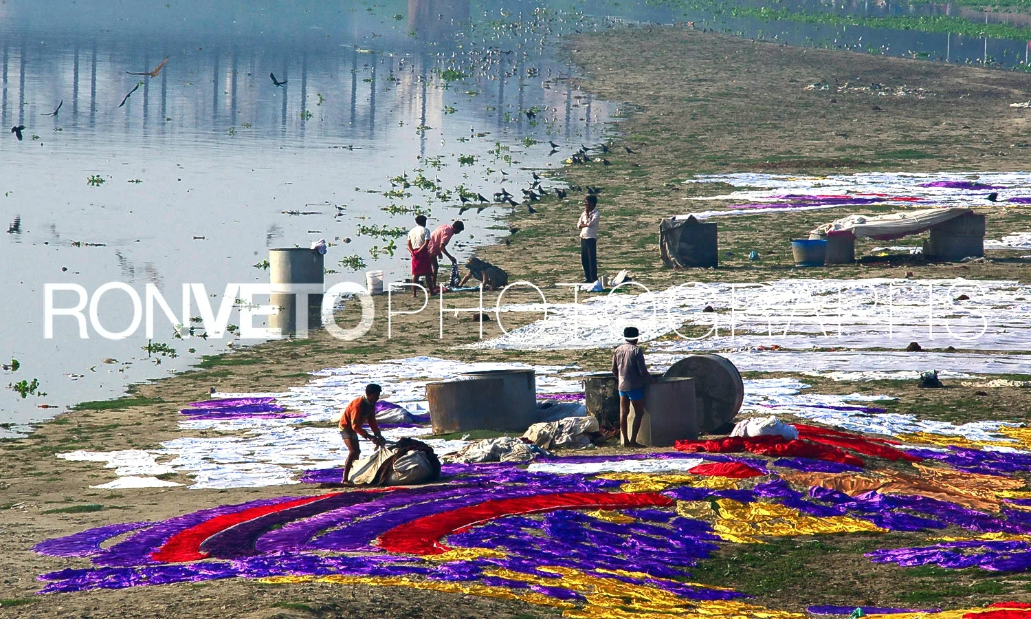 River laundrymat, Agra, India