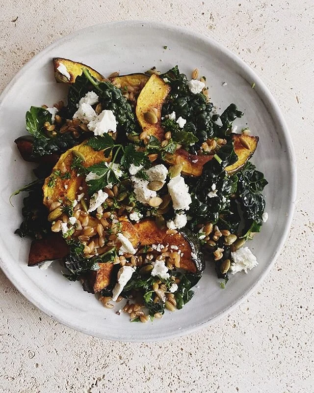 Mixing new recipes is keeping me moving forward. Pictured here is a salad for the fall issue. #honestmagazine #salad #fallsalad #squash #kalesalad #food52 #f52grams