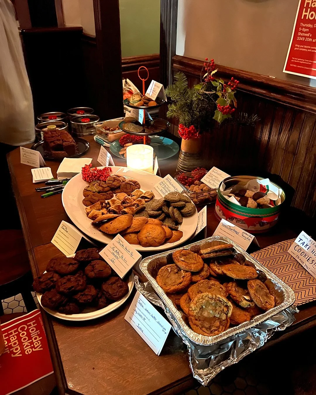 Scenes last week&rsquo;s Holiday Cookie fest at Shotwell&rsquo;s. What a great time! With a spread spanning pepernoten (Dutch Christmas treats), matcha snickerdoodles, and vegan chocolate cookies, folks had a wide assortment to choose from. A crowd f
