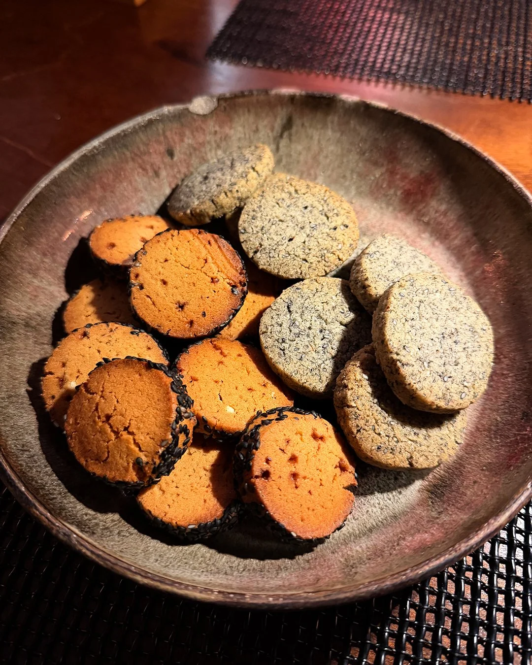 Recipe testing results: 
+Black sesame shortbread. Yes!
+Miso butter cookie. Are folks ready for savory sweetness of @aedanfermented country miso and Okinawan black sugar?
Come give &rsquo;em a try tomorrow night!
 
Holiday Cookie Happy Hour
Thursday