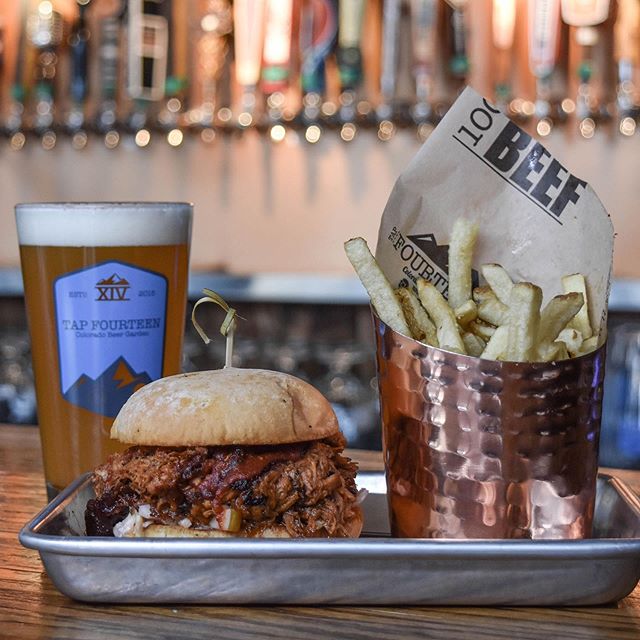 Come see us for lunch!  Pictured here is our Pulled Pork Sandwich from our Ballpark location
.
.
.
#tapfourteen #tap14 #coloradowhiskey #whiskey #beergarden #craftbeer #coloradocraftbeer #cocraftbeer #patiodrinking #denver #denvercolorado #downtownde