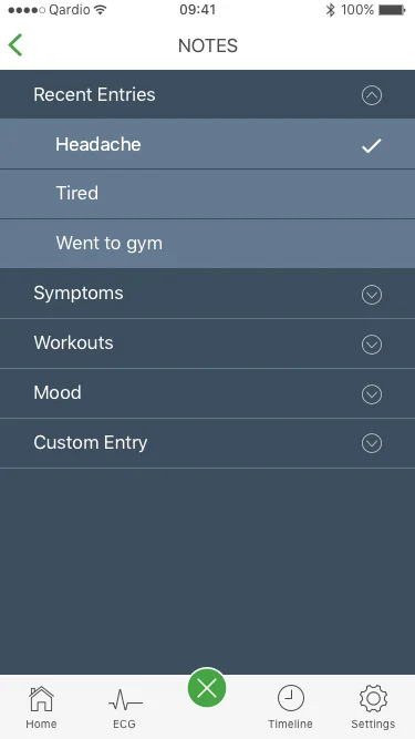  A user's notes are added to their timeline so they can contextualize their day. 