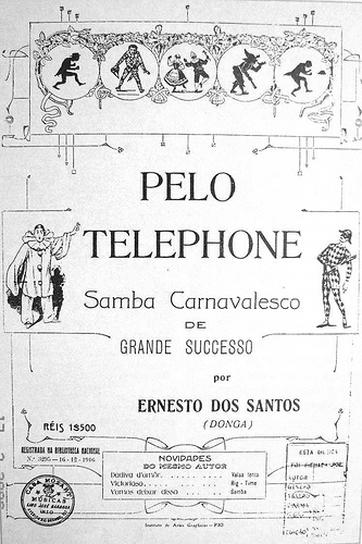 Sheet music for 1917's "Pelo Telefone" sung by Donga.