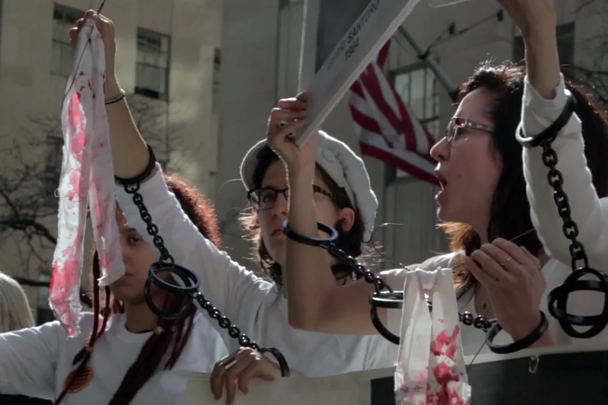 A group of pro-choice protesters gather in New York City.