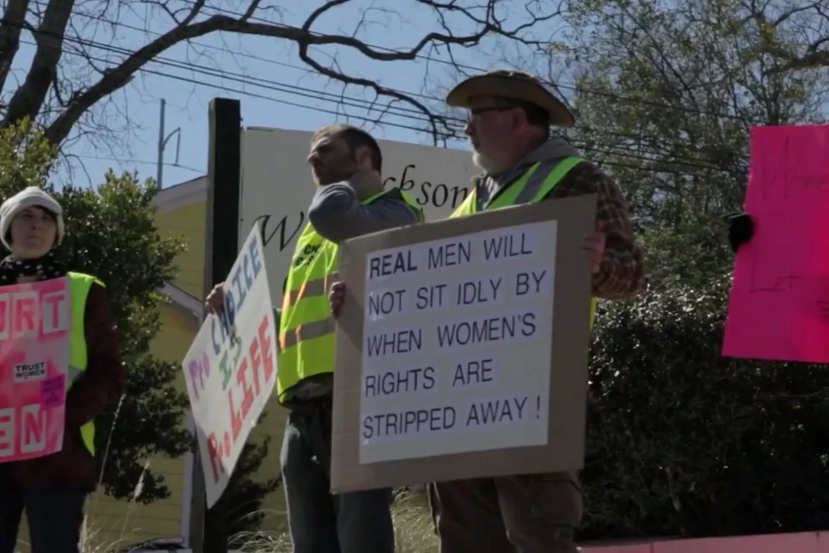 Supporters gather outside of Jackson Women’s Health Organization in Jackson, Miss.