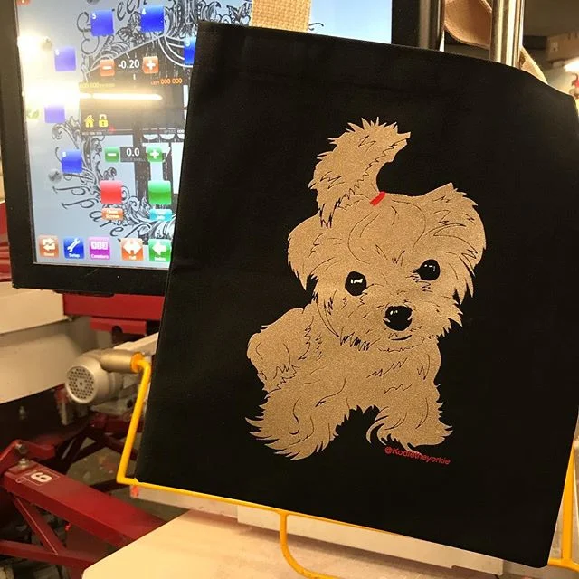 Bags are printed and shipped out to LA for our most famous client! @kodietheyorkie